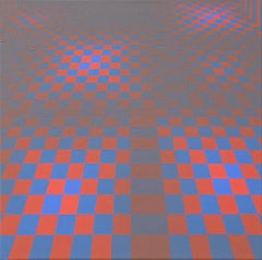 Floor - Blue, Pink, Red Color Theory Checkered Pattern, Optical Illusion