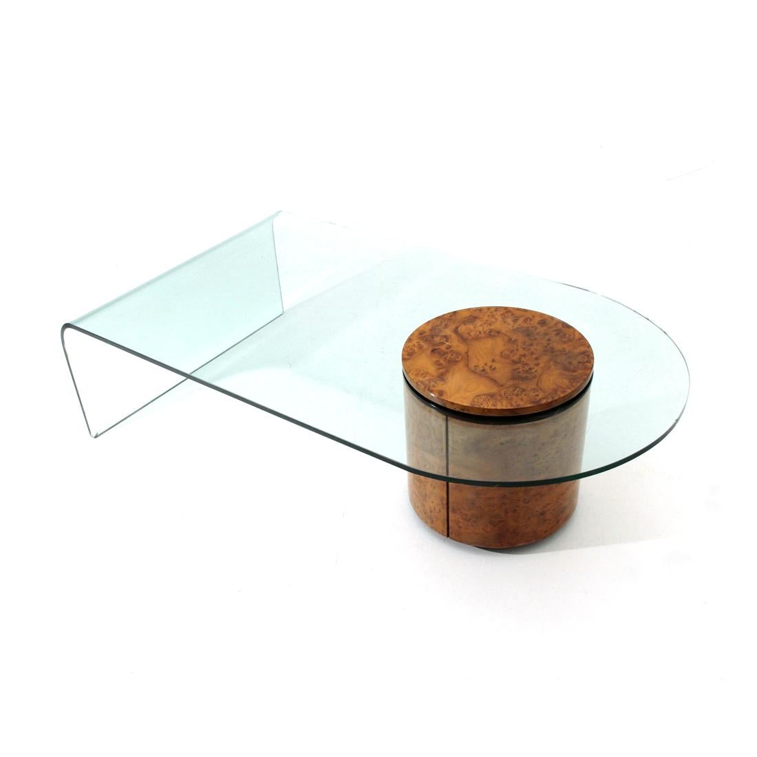 Mid-Century Modern Briar Wood and Glass Coffee Table with Bar by Volonterio and Bendetti for Longhi