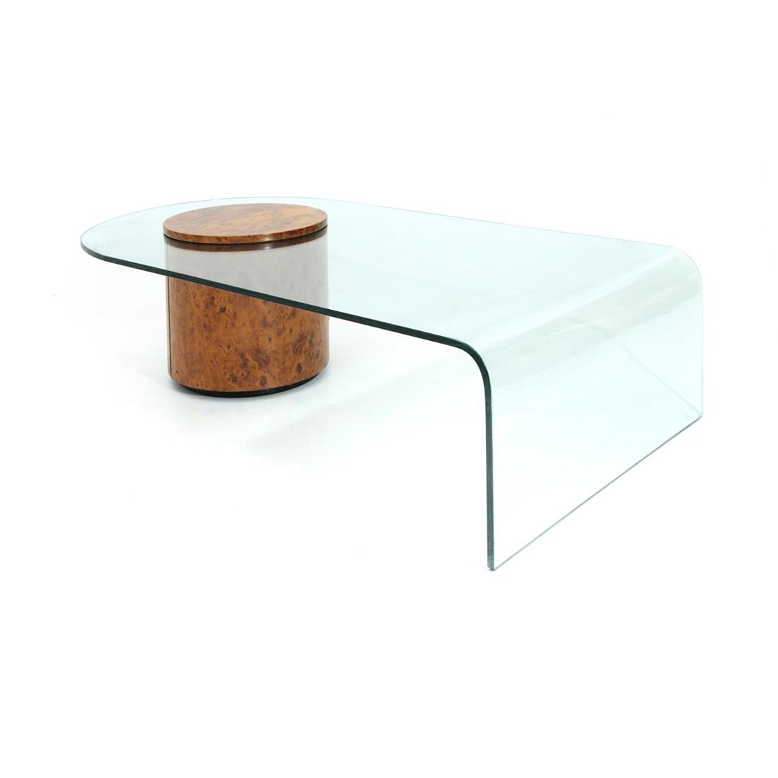 Italian Briar Wood and Glass Coffee Table with Bar by Volonterio and Bendetti for Longhi