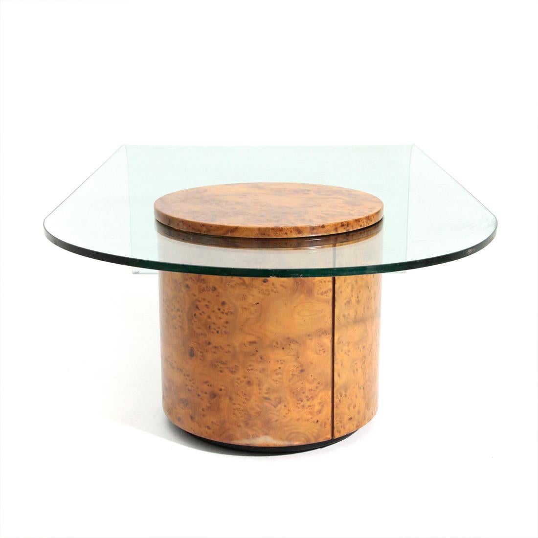 Briar Wood and Glass Coffee Table with Bar by Volonterio and Bendetti for Longhi In Good Condition In Savona, IT
