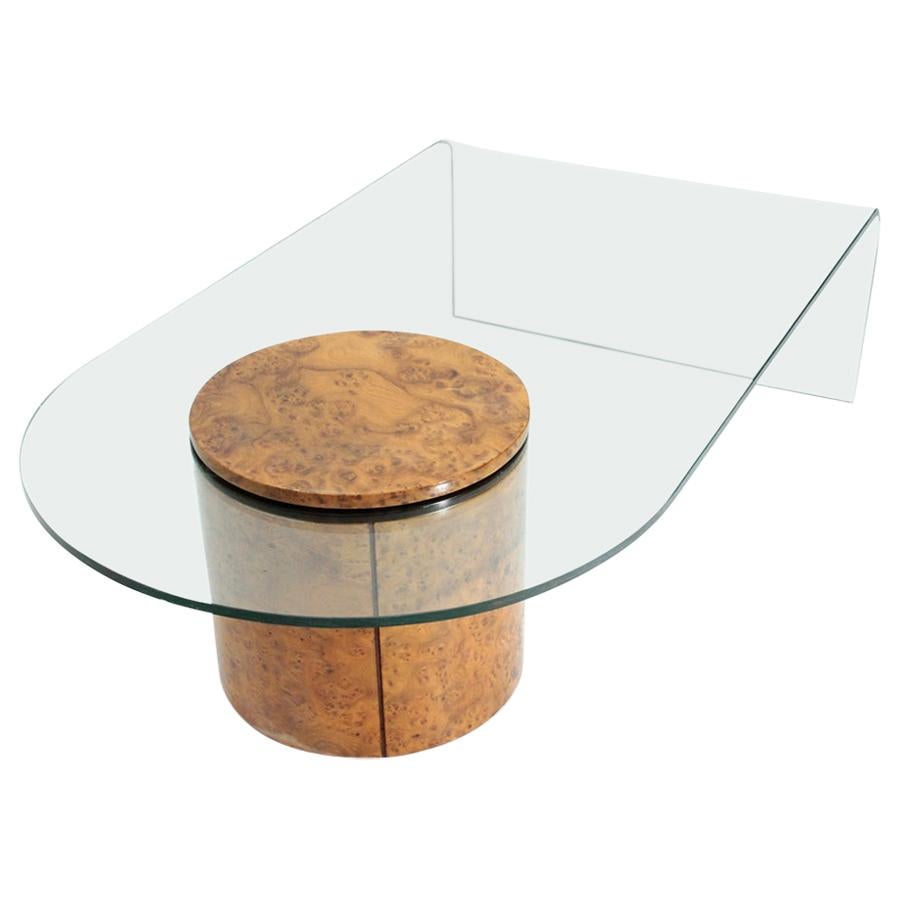 Briar Wood and Glass Coffee Table with Bar by Volonterio and Bendetti for Longhi
