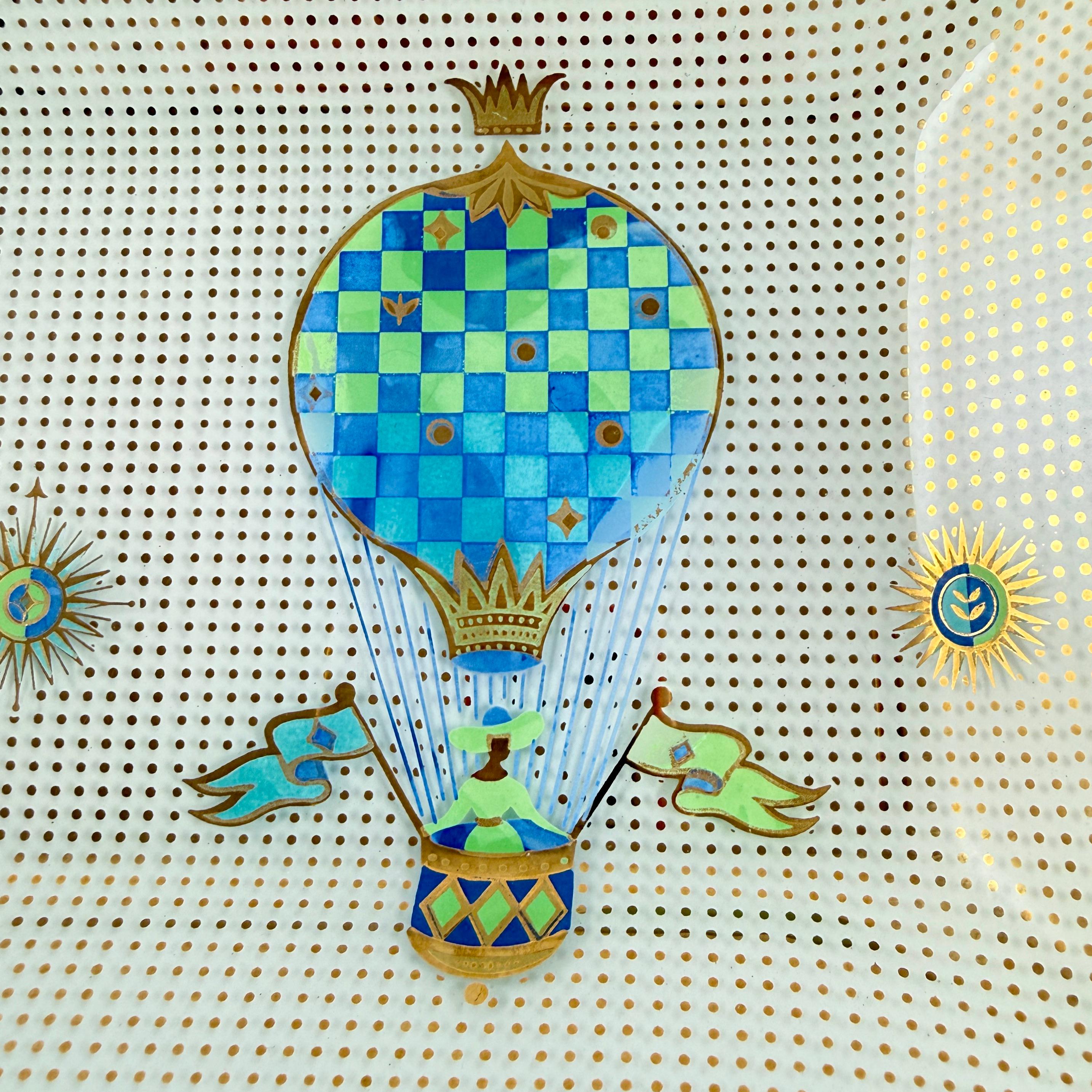 Émaillé Briard Fancy Free Montgolfier Balloon Opal Glass Platter en vente