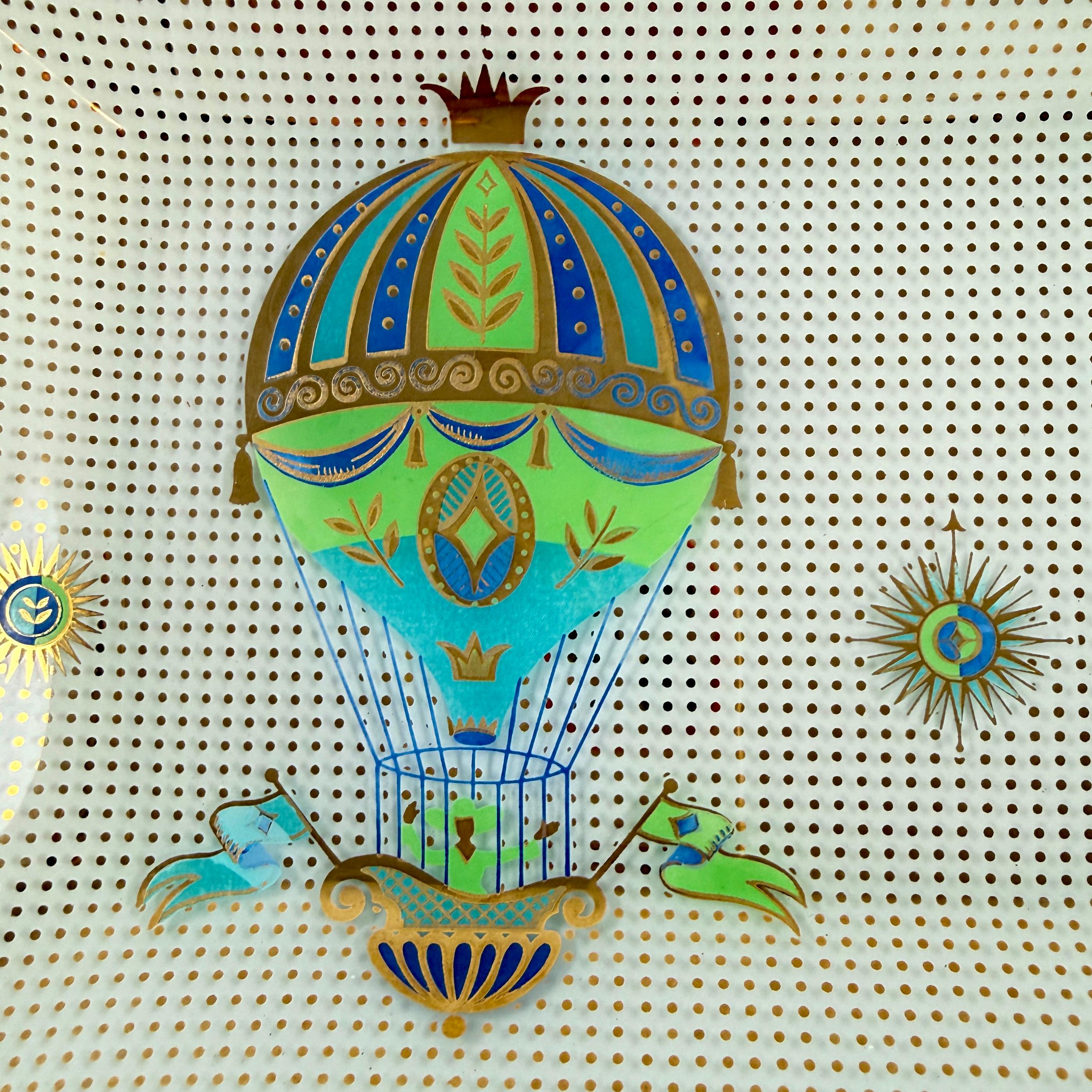 Briard Fancy Free Montgolfier Balloon Opal Glass Platter Bon état - En vente à Philadelphia, PA
