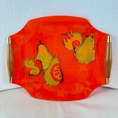 Briard Mandarin Orange Pageant Fruit Glass & Wood Tray, 1964