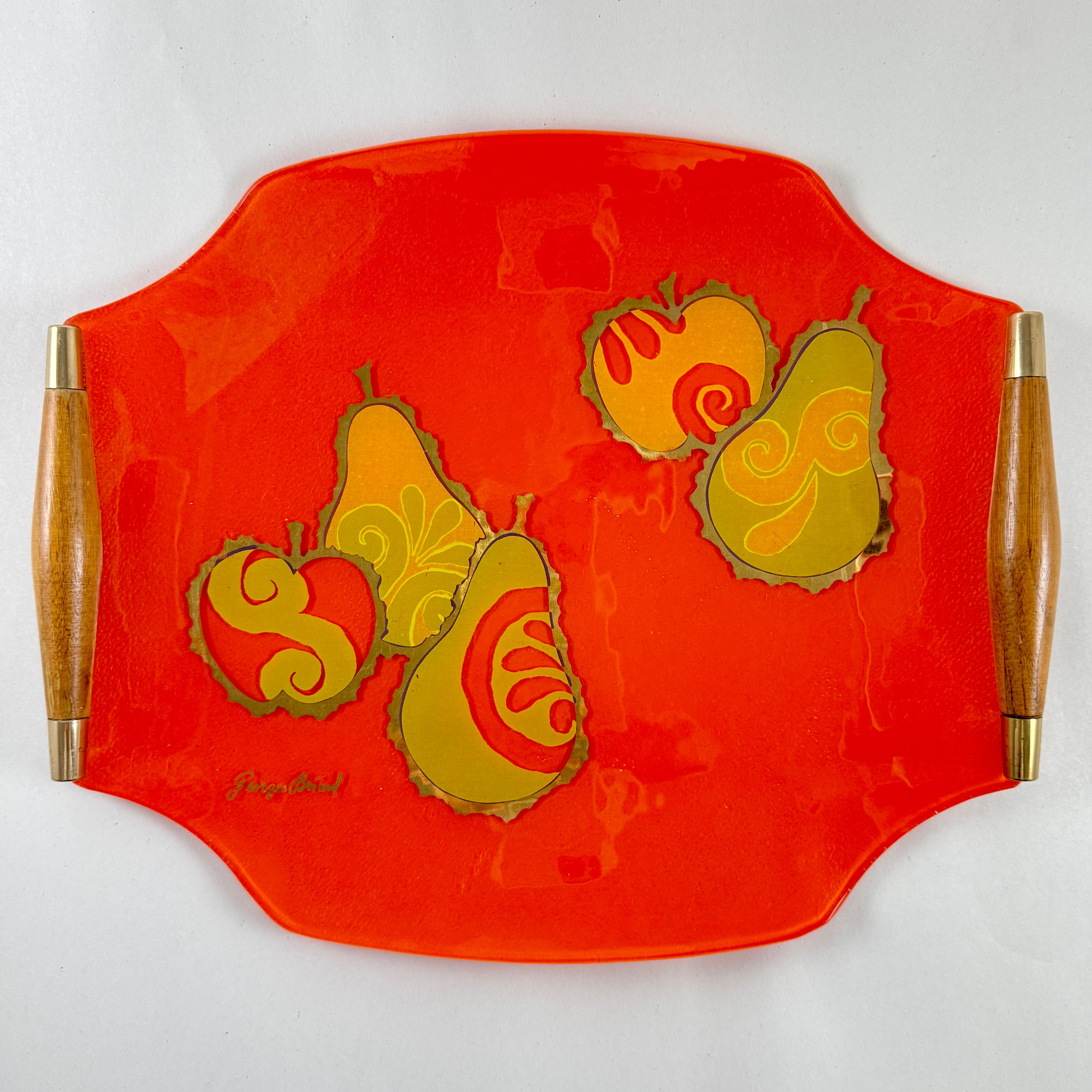 Mid-Century Modern Briard Plateau à fruits en verre et Wood Wood, 1964 en vente