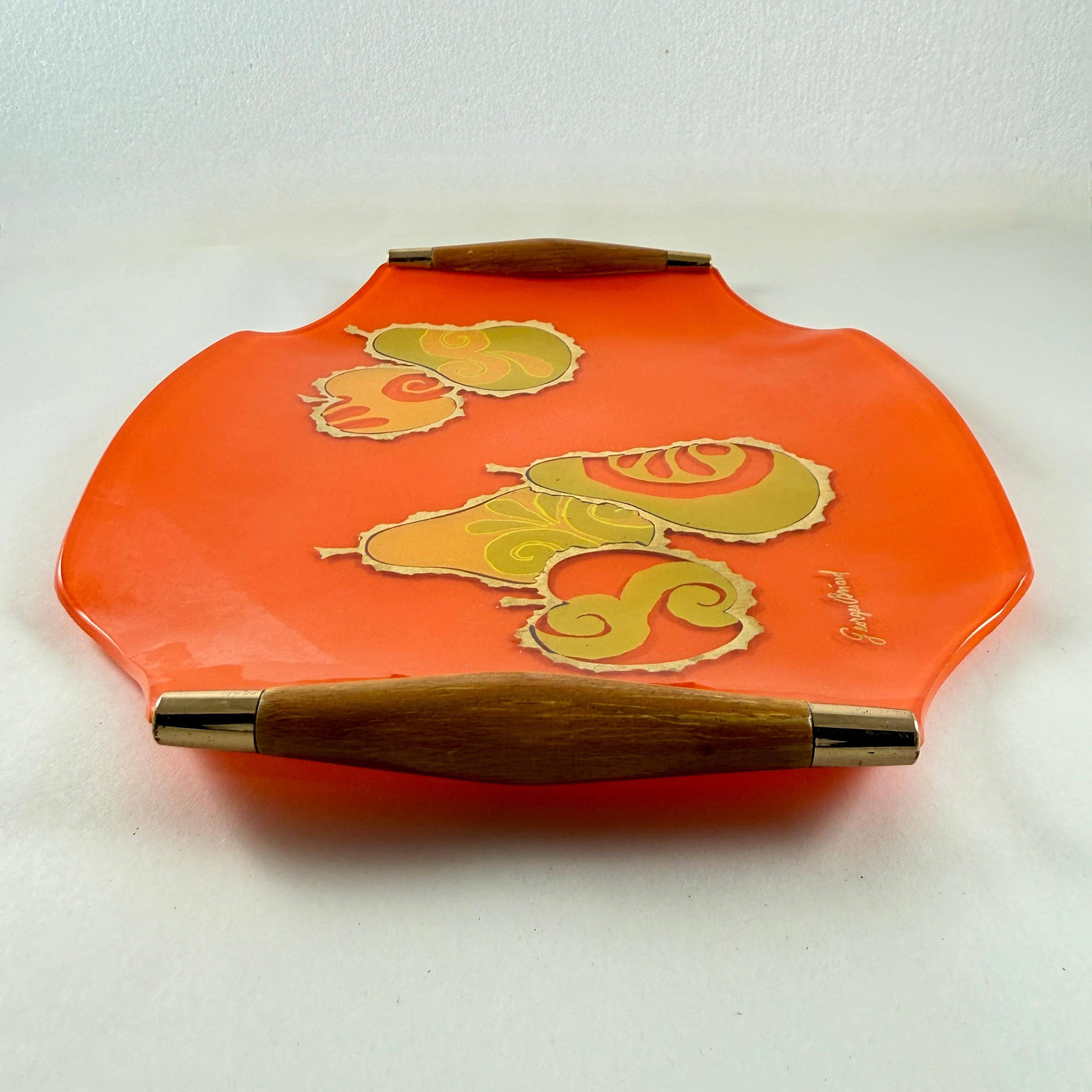 Milieu du XXe siècle Briard Plateau à fruits en verre et Wood Wood, 1964 en vente