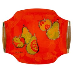 Briard Mandarin Orange Pageant Fruit Glass & Wood Tray, 1964
