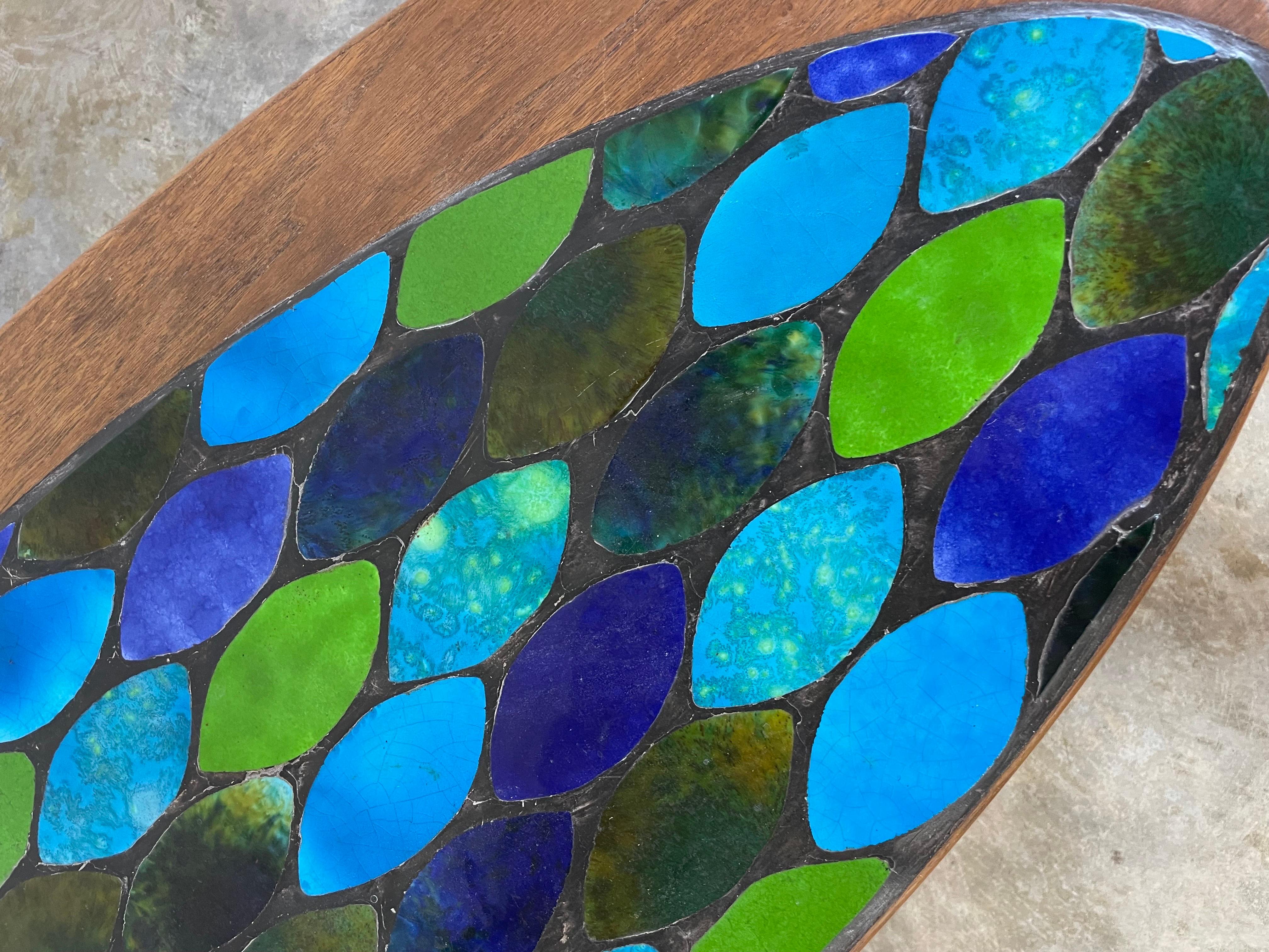 Briard Martz Style Mid Century Surfboard Coffee Table Ceramic Tile Inlaid 7