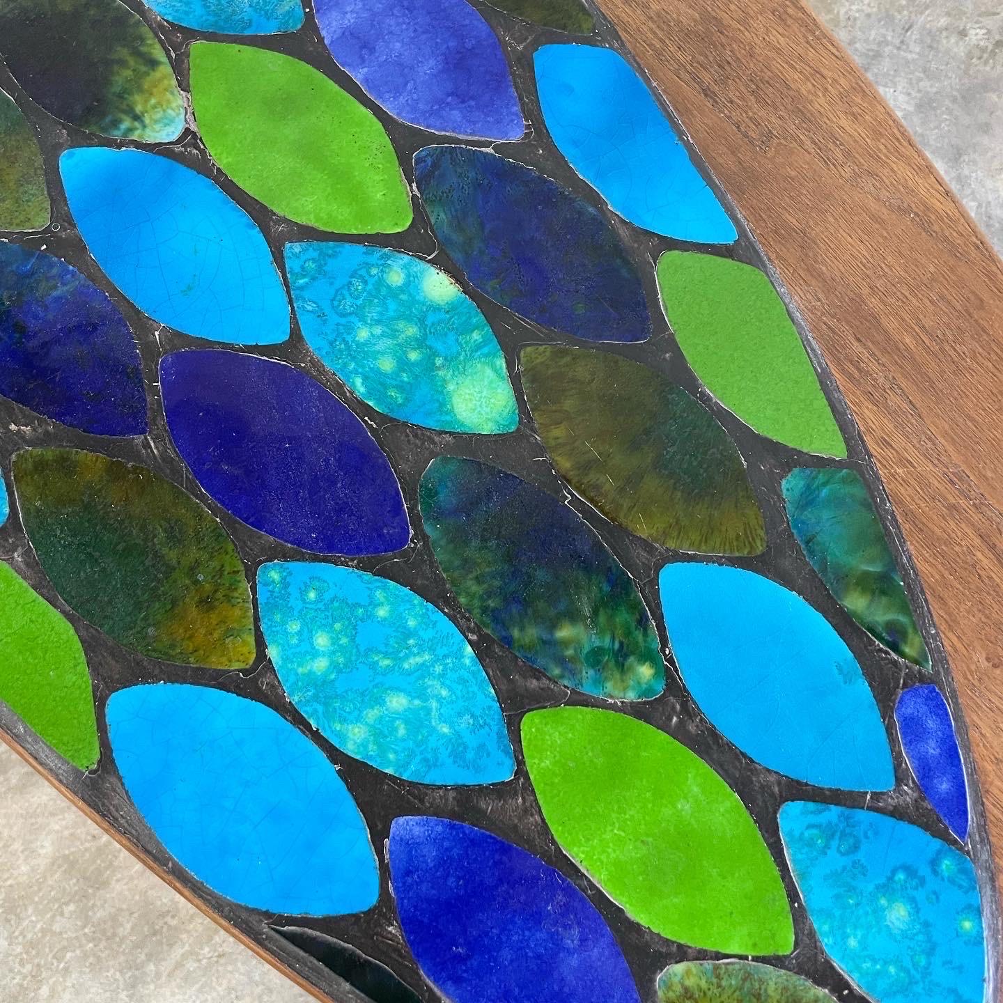 Mid-Century Modern Briard Martz Style Mid Century Surfboard Coffee Table Ceramic Tile Inlaid