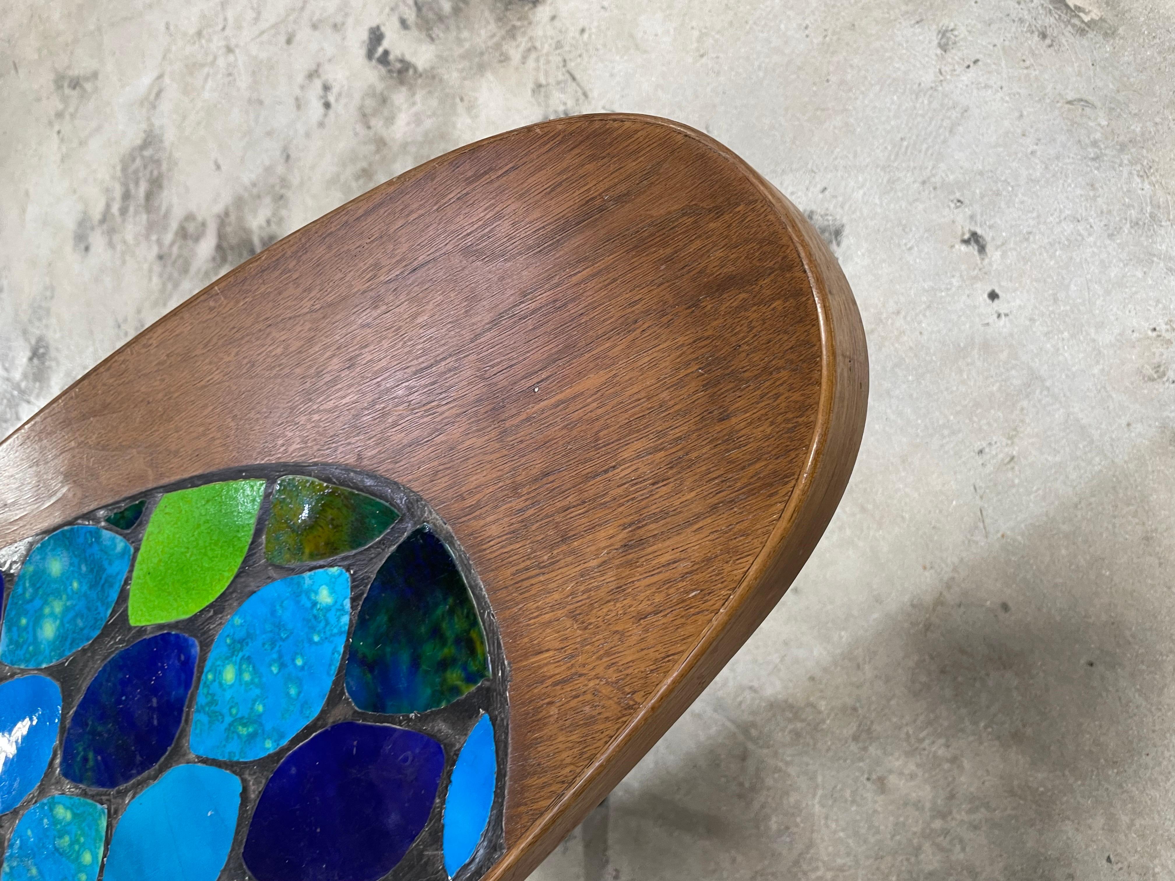 Briard Martz Style Mid Century Surfboard Coffee Table Ceramic Tile Inlaid In Good Condition In Fort Lauderdale, FL