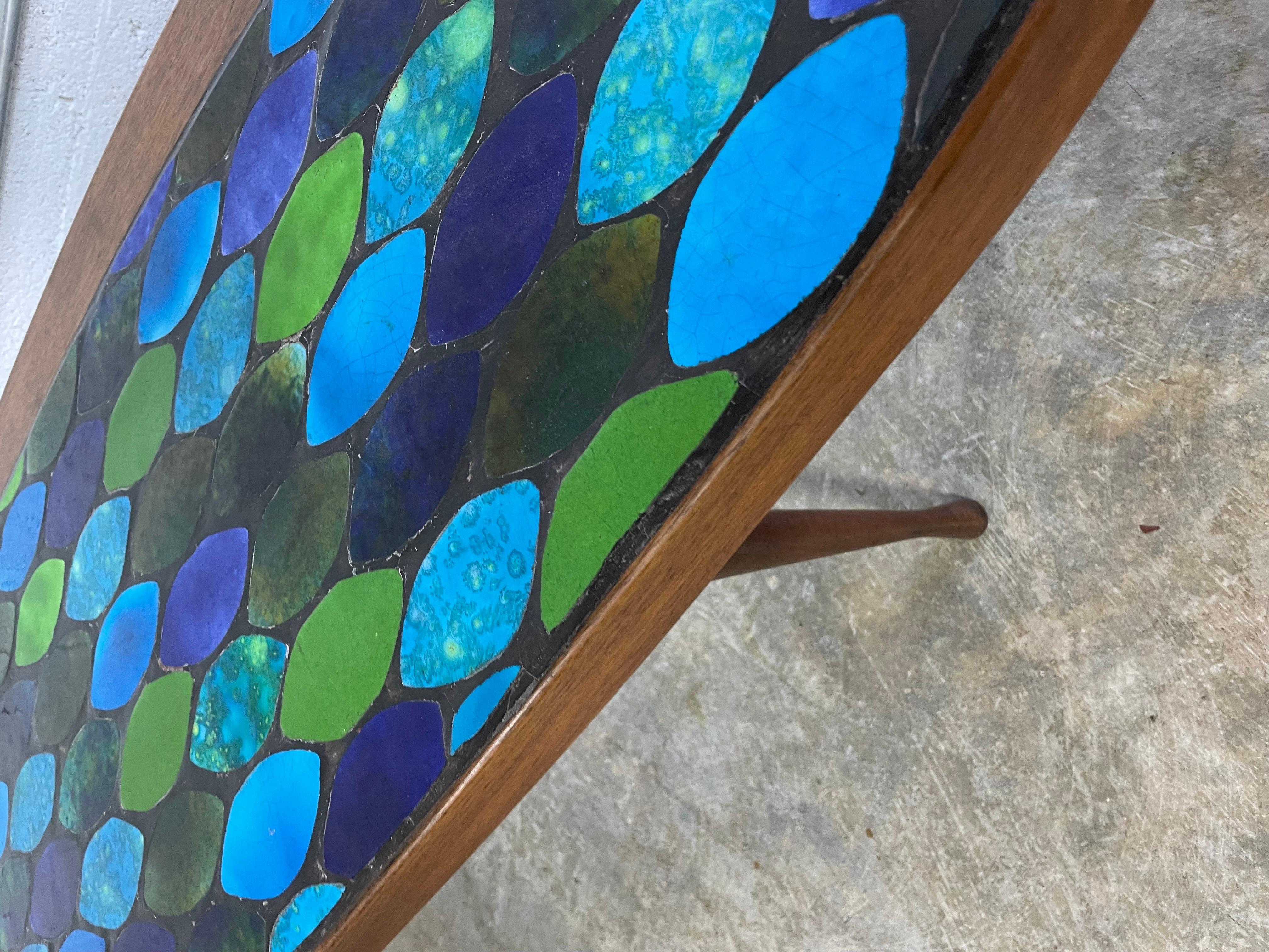 Briard Martz Style Mid Century Surfboard Coffee Table Ceramic Tile Inlaid 3