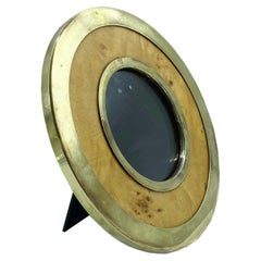 Briarwood and Brass Round Photo Frame, Italy 1960s