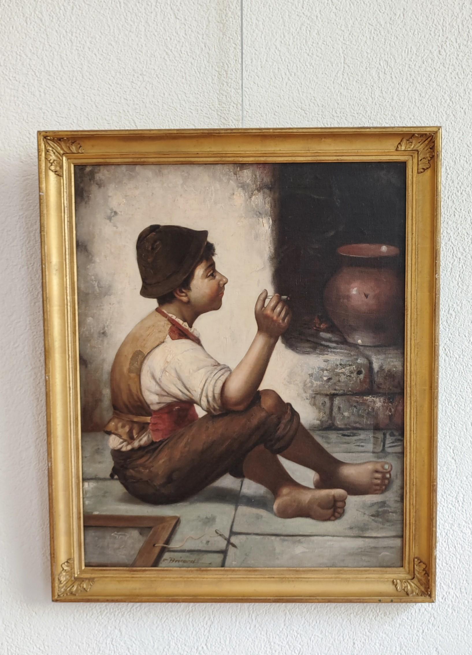 The little smoker - Painting by Bricard François Xavier