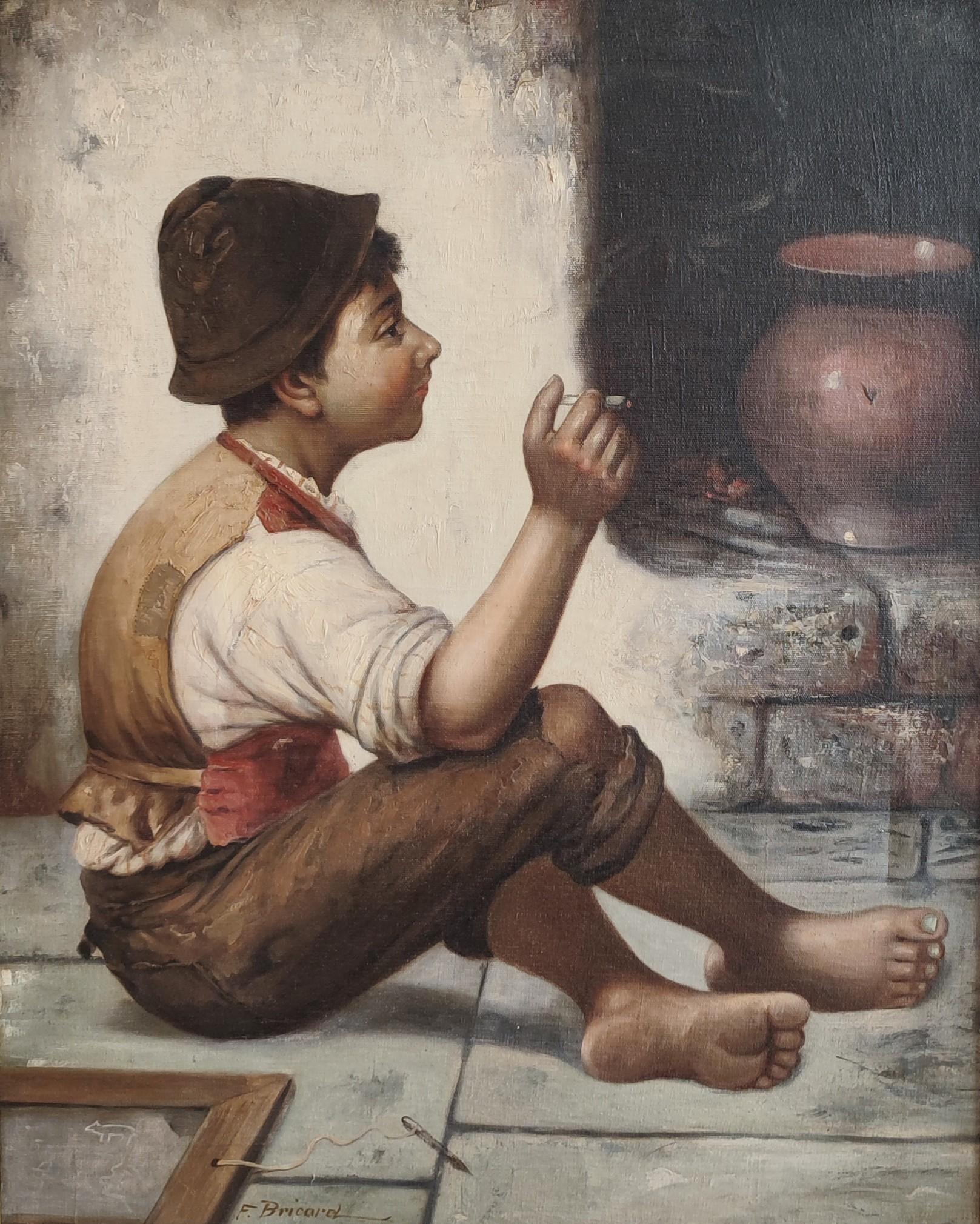 Bricard François Xavier Figurative Painting - The little smoker