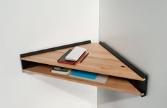 Briccola-ge Corner Desk/Shelf in Solid Oak Wood and Black Lacquered Supports
