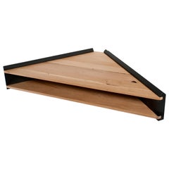 Briccola-ge Corner Desk and Shelf in solid Oak Wood and black lacquered brackets