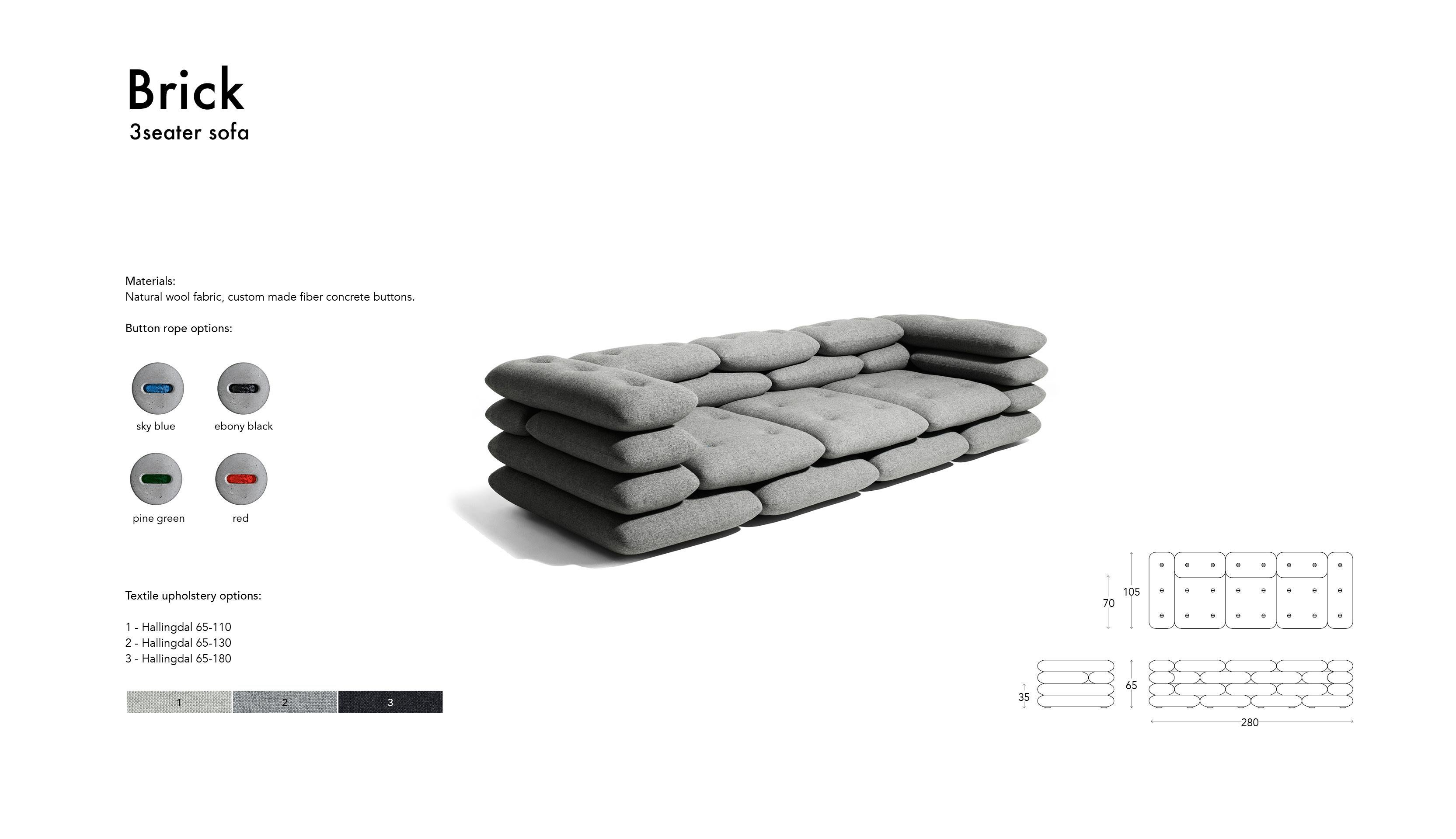 Brick 3-Seater Sofa in Hallingdal 65 - 130 by Kvadrat For Sale 3