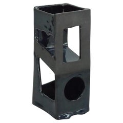 "Brick" abstract black ceramic sculpture by Lauren Klenow, 2024, stoneware