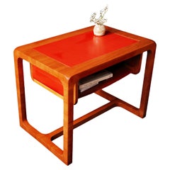 "Brick by Brick" Side Table in Massive Cherry Wood and Leather Drawer