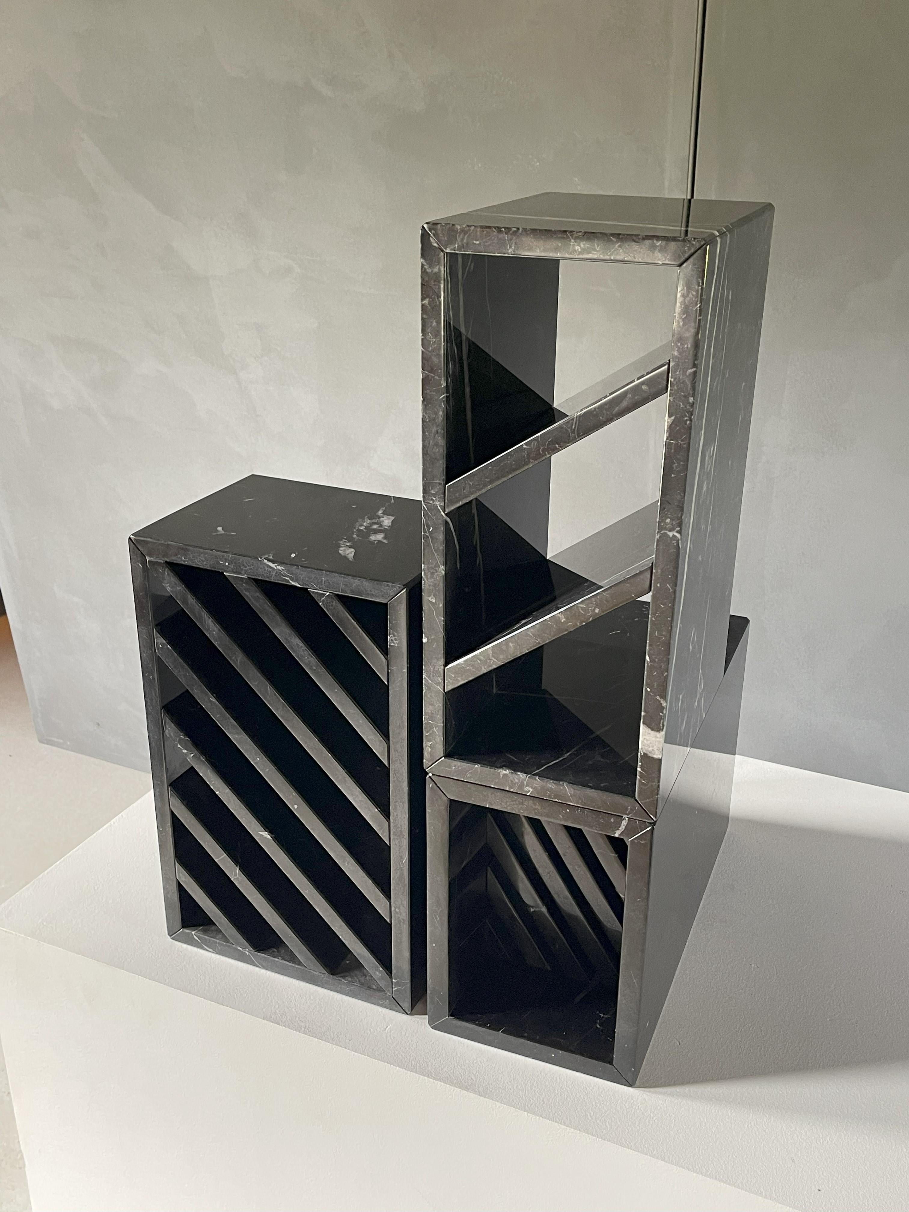 Carrara Marble BRICK III Side Table - Grégoire de Lafforest For Sale