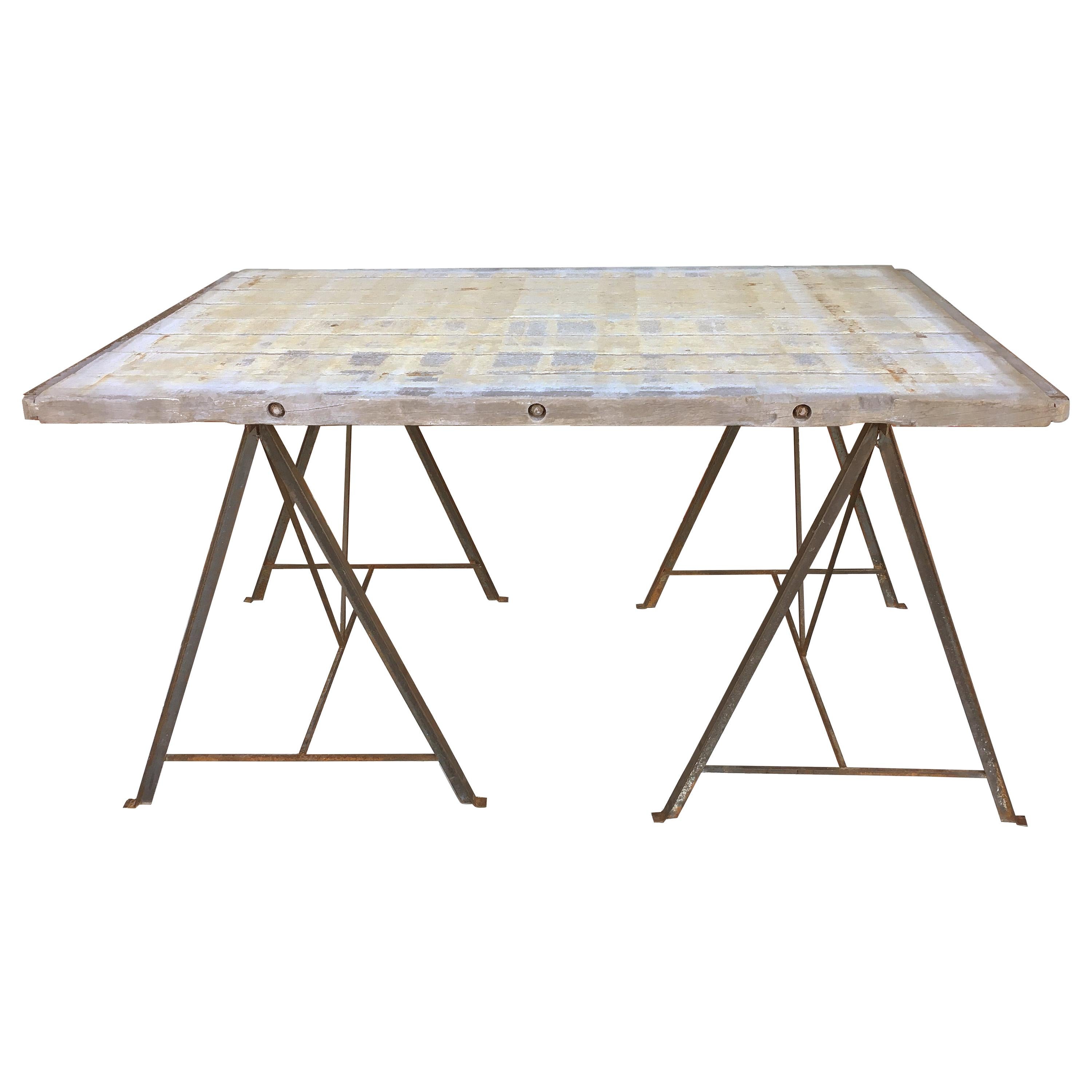 Brick Maker's Table with Metal Base, circa 1920s For Sale
