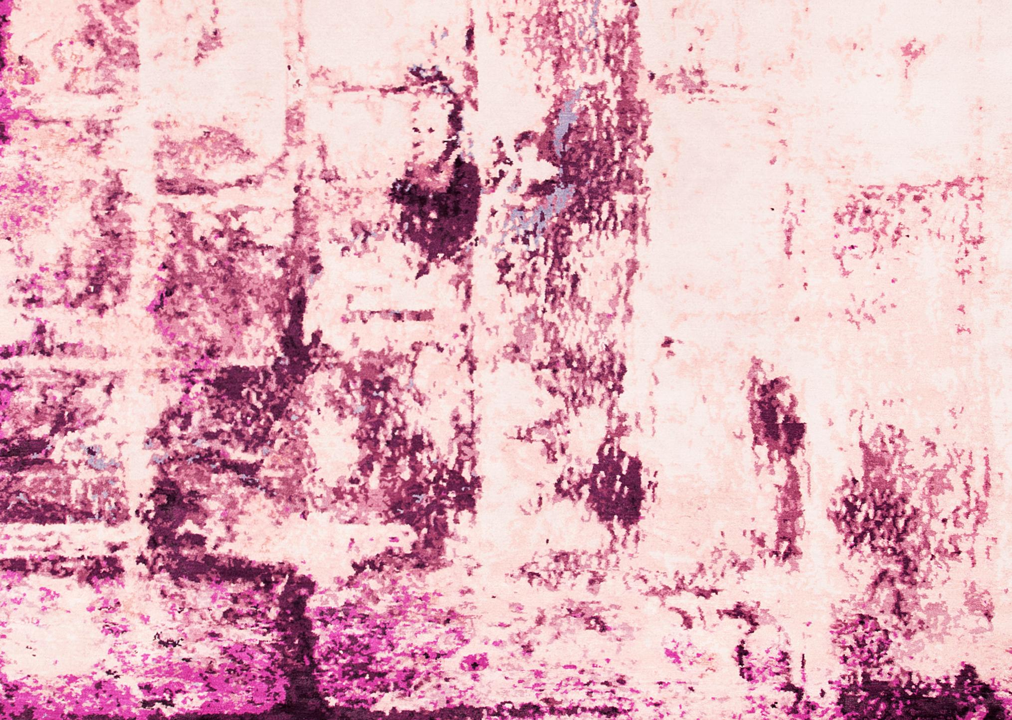 Annodato a mano Brick No.04, rosa - Tappeto in lana e seta annodato a mano di Knots Rugs in vendita