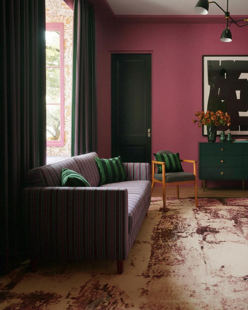 Nepalese Brick No.04, rosa - Tappeto in lana e seta annodato a mano di Knots Rugs in vendita