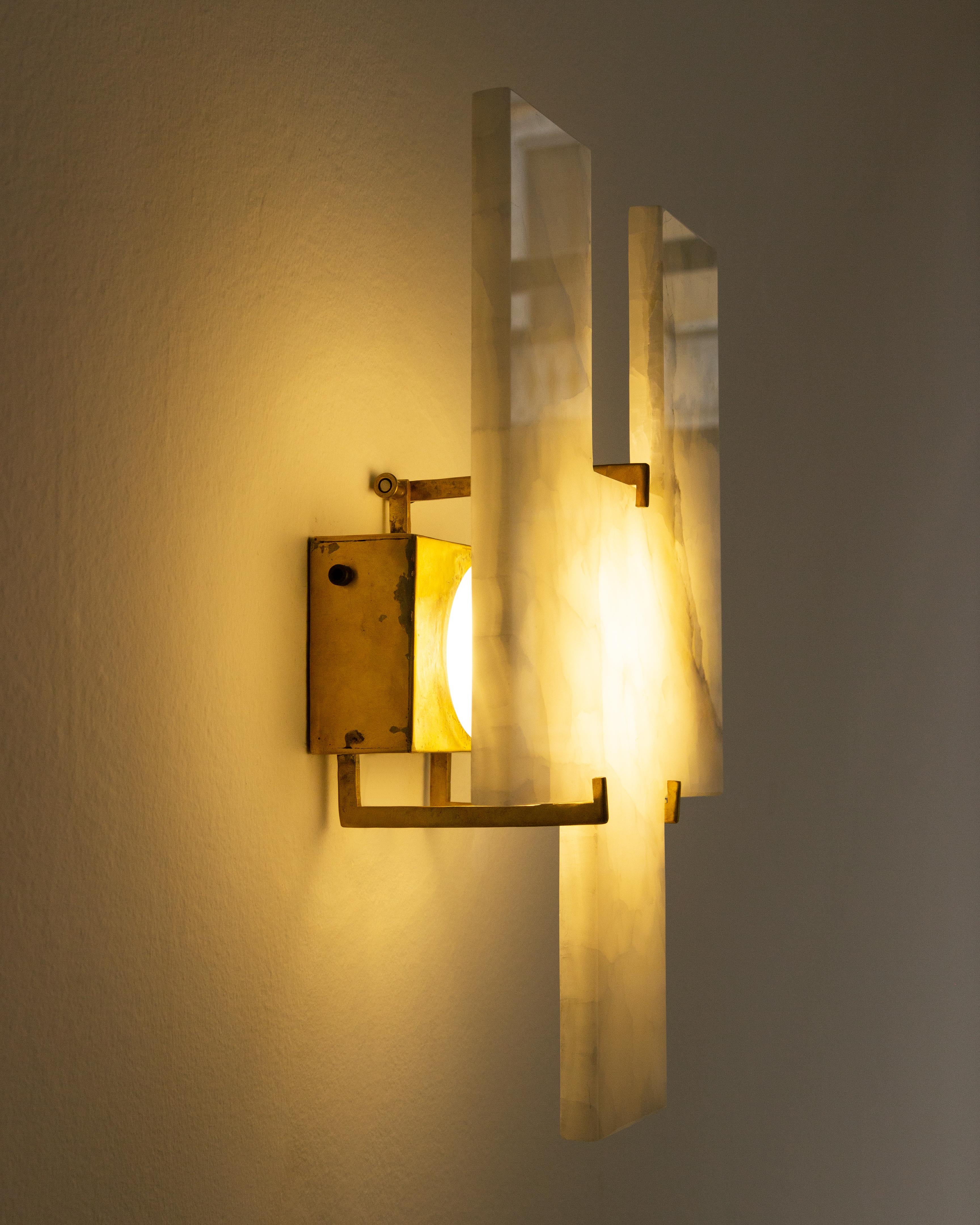 Brass Brick Onyx Wall Lamp by Nana Zaalishvili For Sale