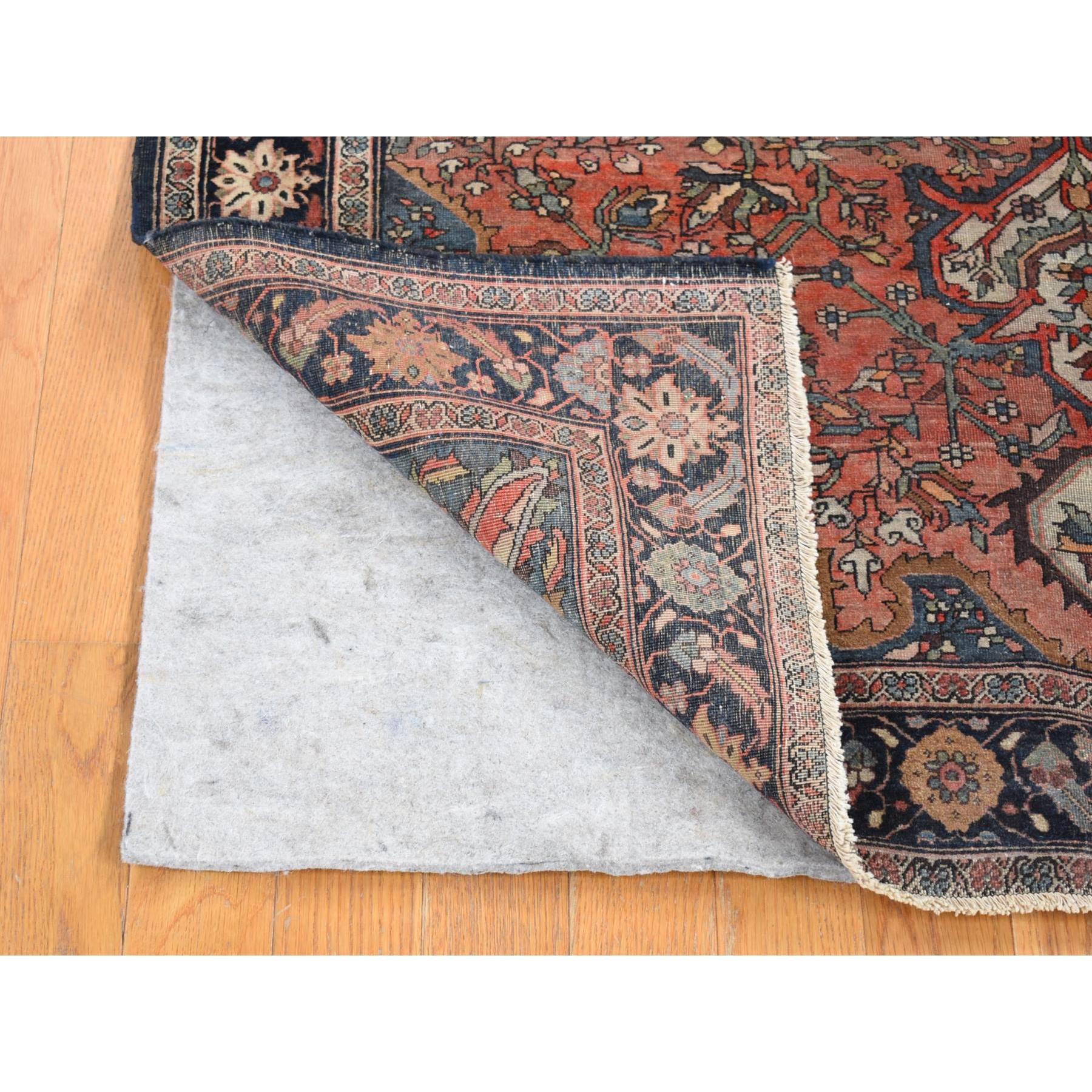Medieval Brick Red Antique Persian Fereghan Sarouk Hand Knotted Wool Even Wear Clean Rug For Sale
