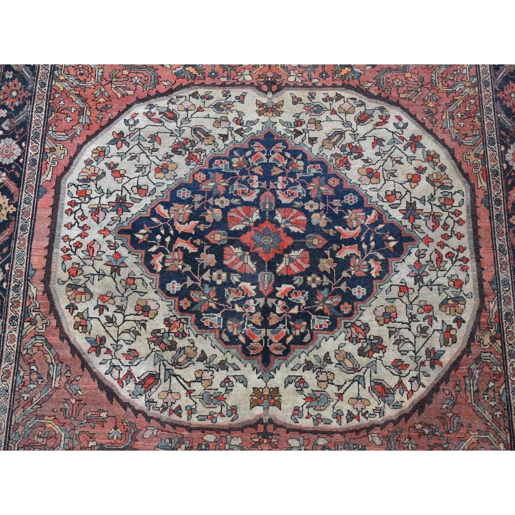 Brick Red Antique Persian Fereghan Sarouk Hand Knotted Wool Even Wear Clean Rug In Good Condition For Sale In Carlstadt, NJ