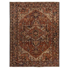 Brick Red Antique Persian Heriz Good Condition Hand Knotted Wool Rug