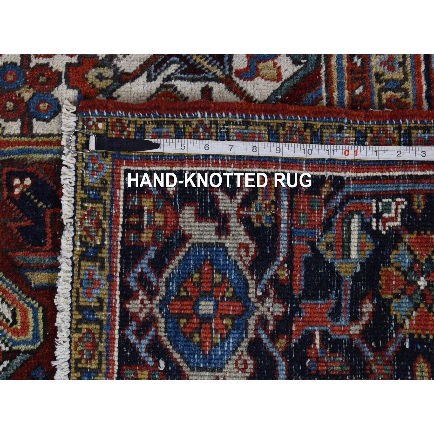 Brick Red, Antique Persian Heriz, Hand Knotted Excellent Condition Pure Wool Rug For Sale 6