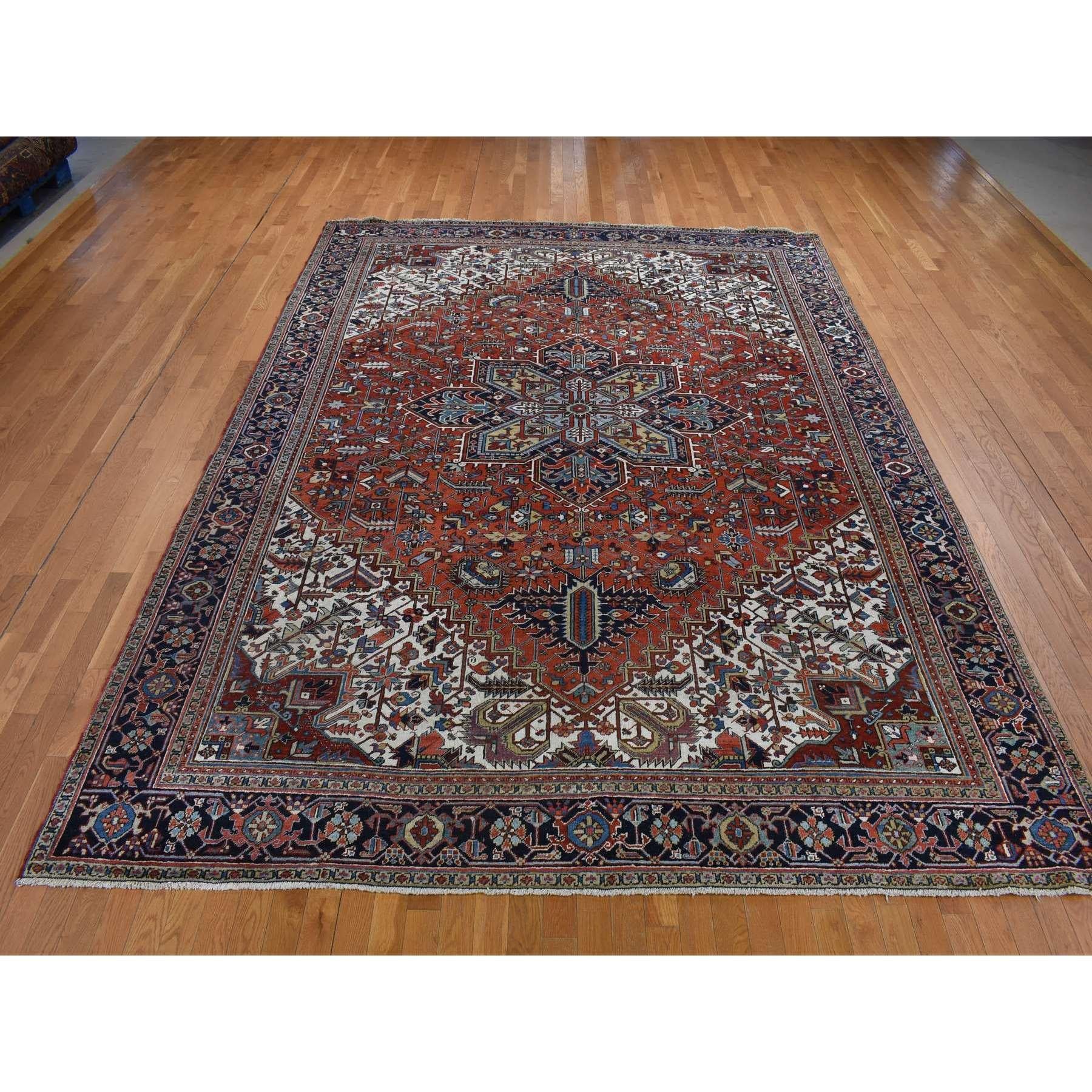 Heriz Serapi Brick Red, Antique Persian Heriz, Hand Knotted Excellent Condition Pure Wool Rug For Sale