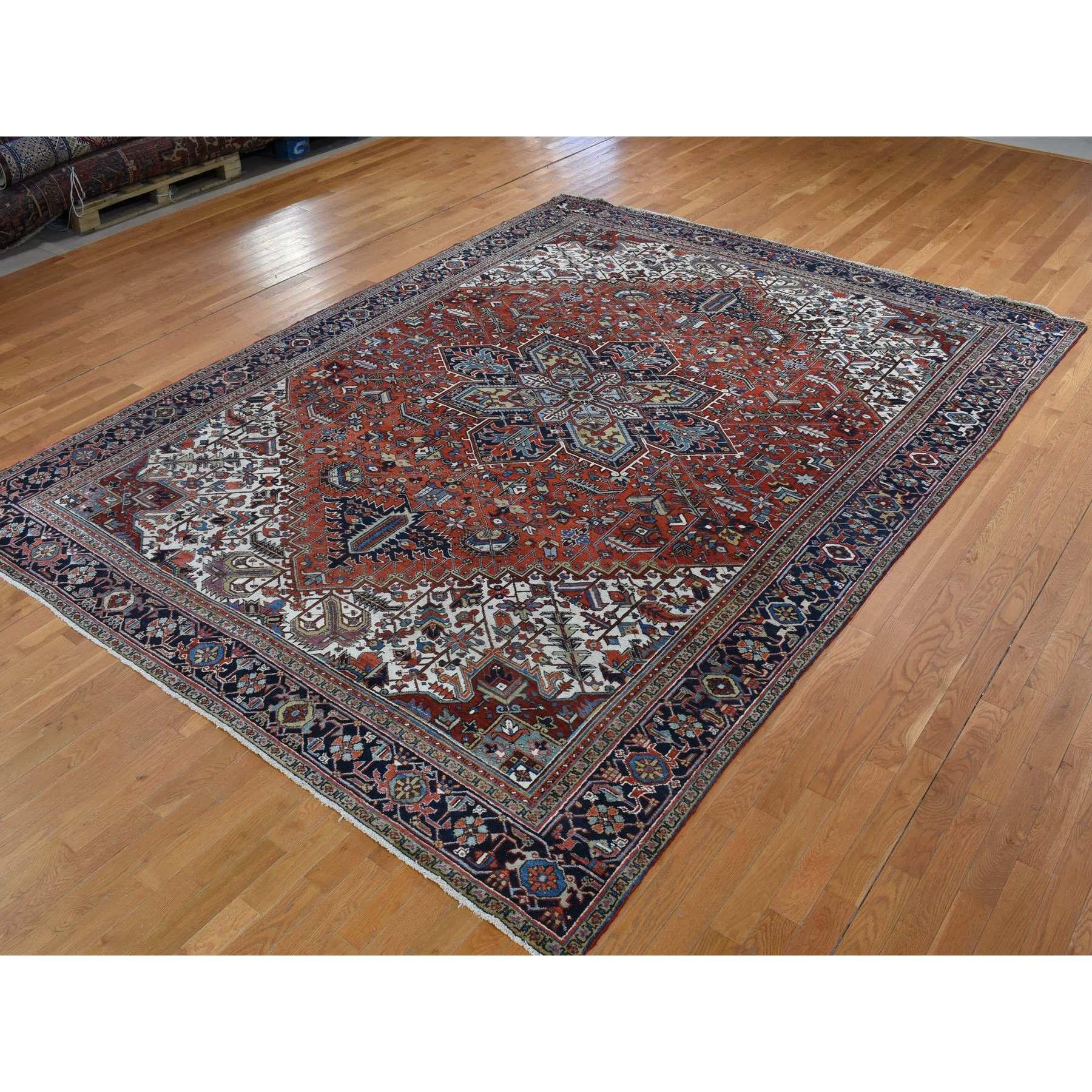 Hand-Knotted Brick Red, Antique Persian Heriz, Hand Knotted Excellent Condition Pure Wool Rug For Sale
