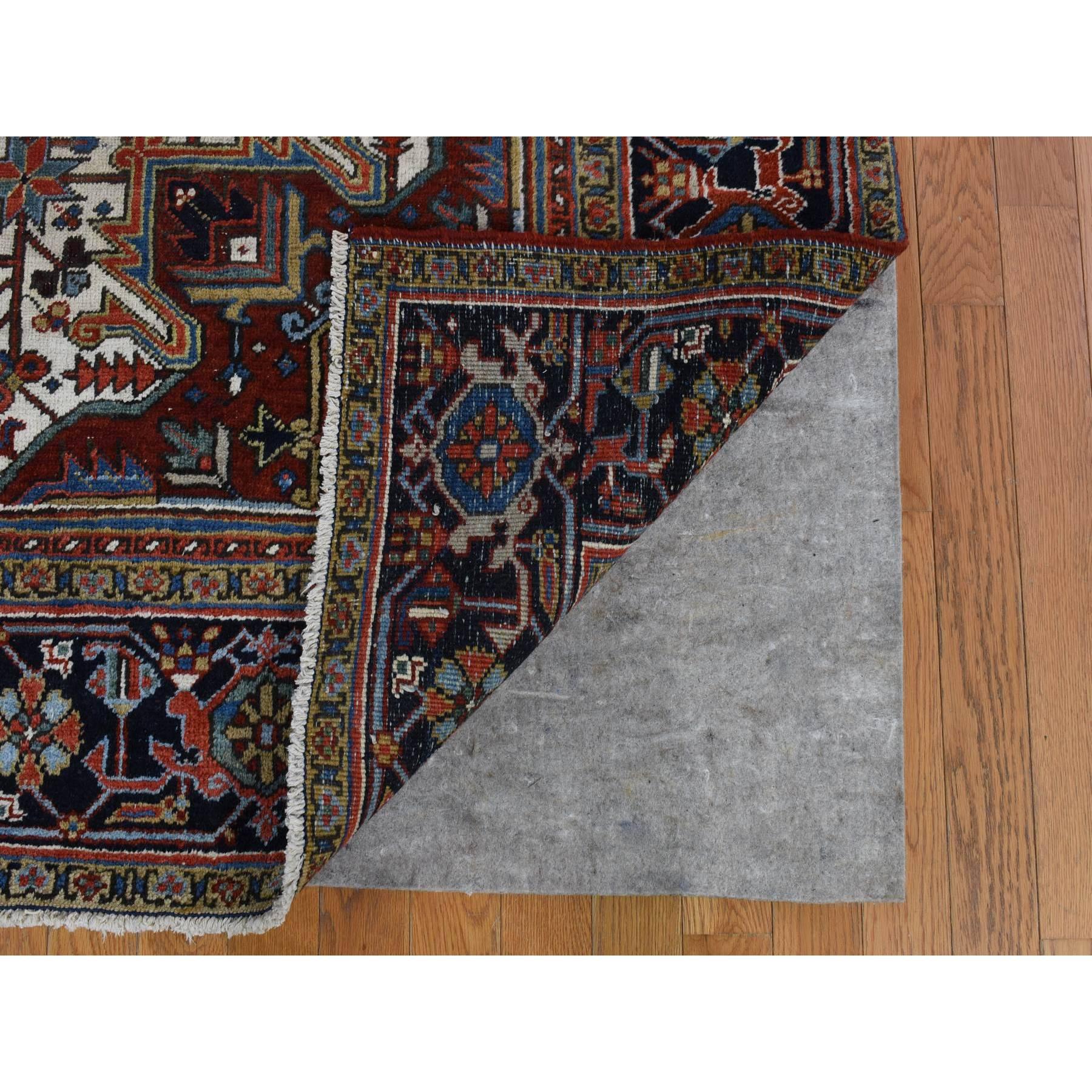 Brick Red, Antique Persian Heriz, Hand Knotted Excellent Condition Pure Wool Rug In Good Condition In Carlstadt, NJ