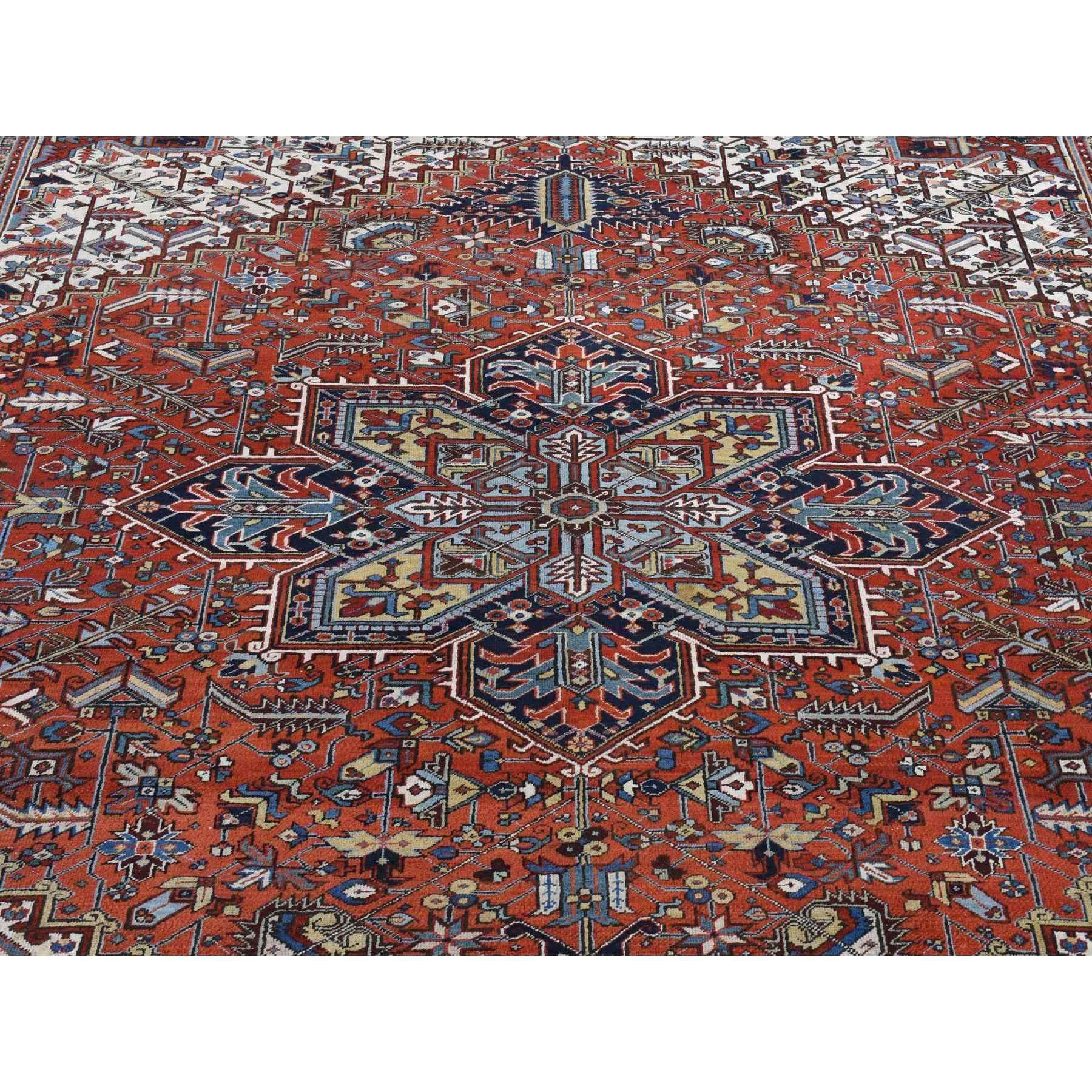 Brick Red, Antique Persian Heriz, Hand Knotted Excellent Condition Pure Wool Rug For Sale 3