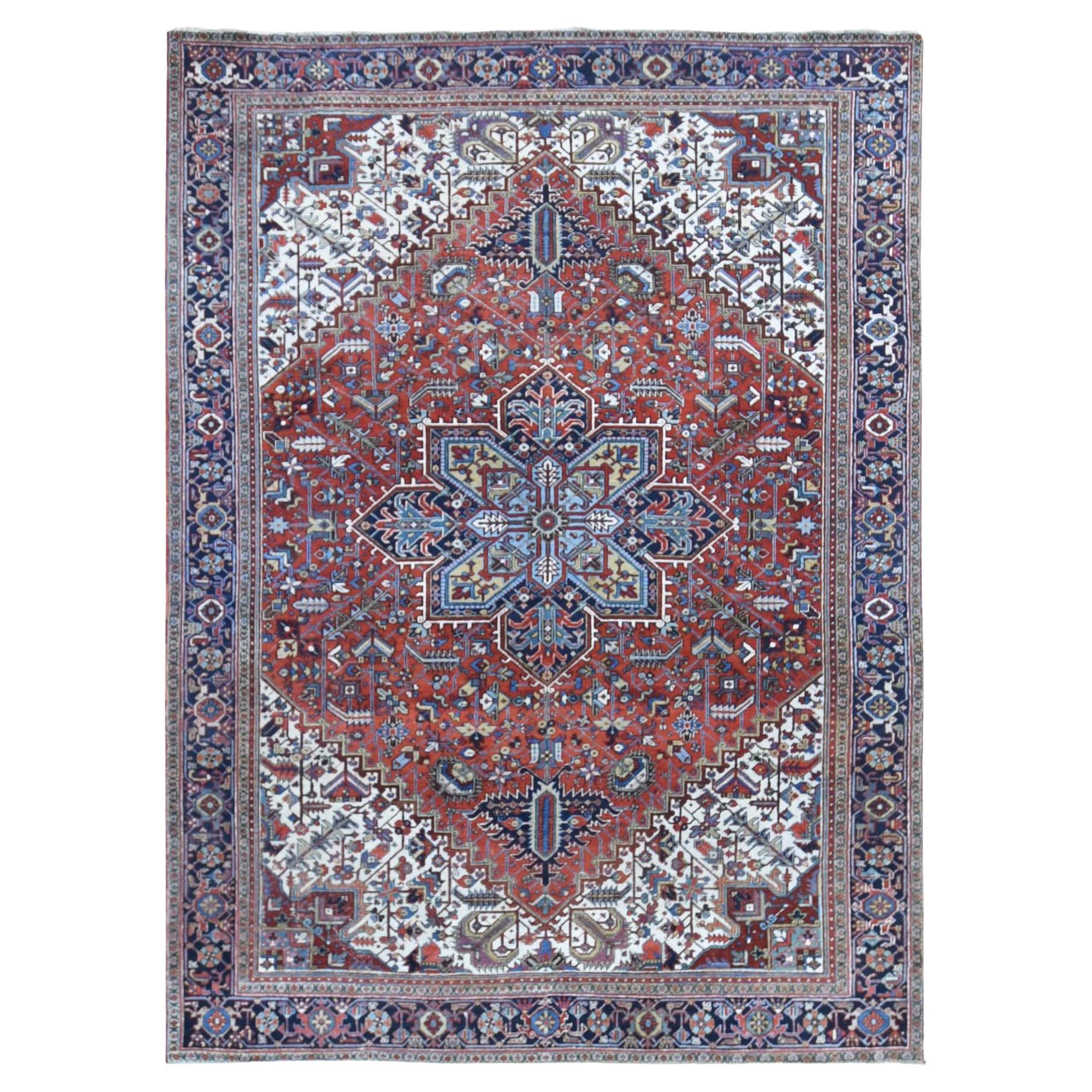 Brick Red, Antique Persian Heriz, Hand Knotted Excellent Condition Pure Wool Rug For Sale