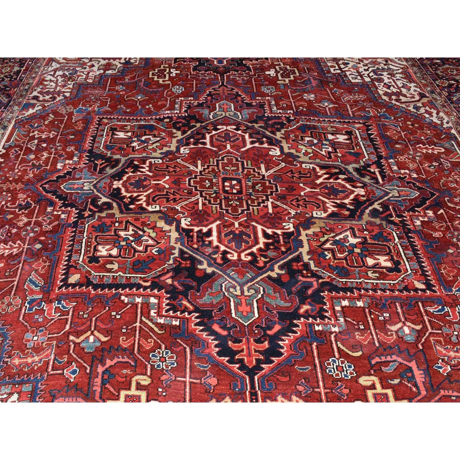 Brick Red Antique Persian Heriz, XL, Good Condition, Hand Knotted Pure Wool Rug For Sale 1