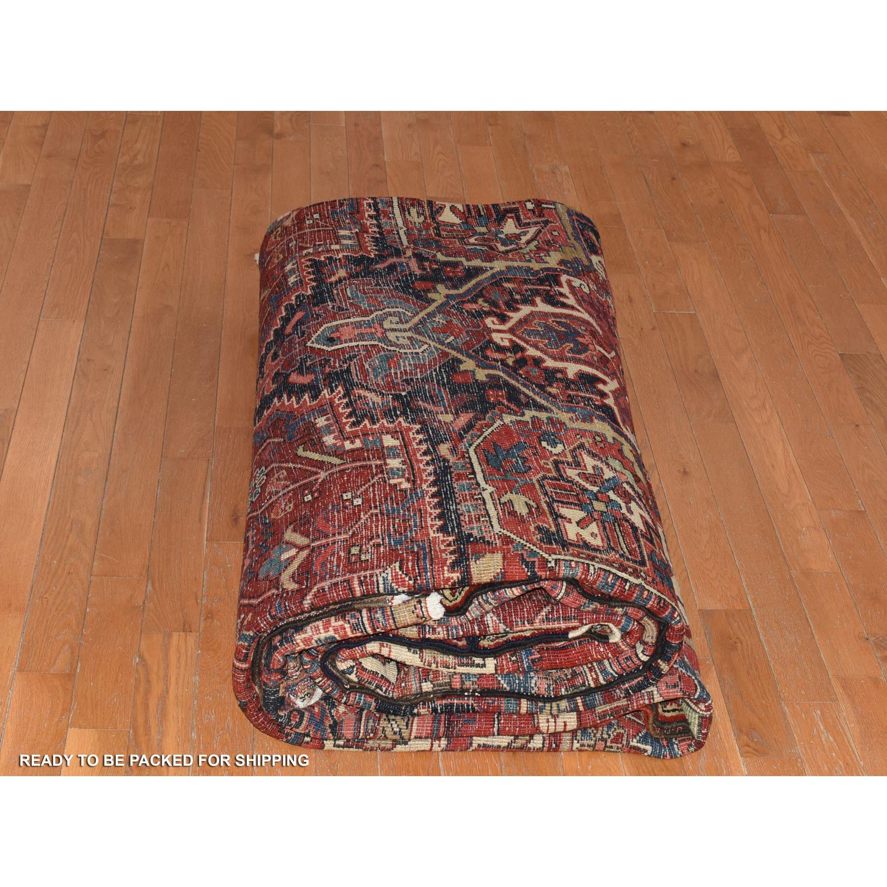 Brick Red Antique Persian Heriz, XL, Good Condition, Hand Knotted Pure Wool Rug For Sale 2