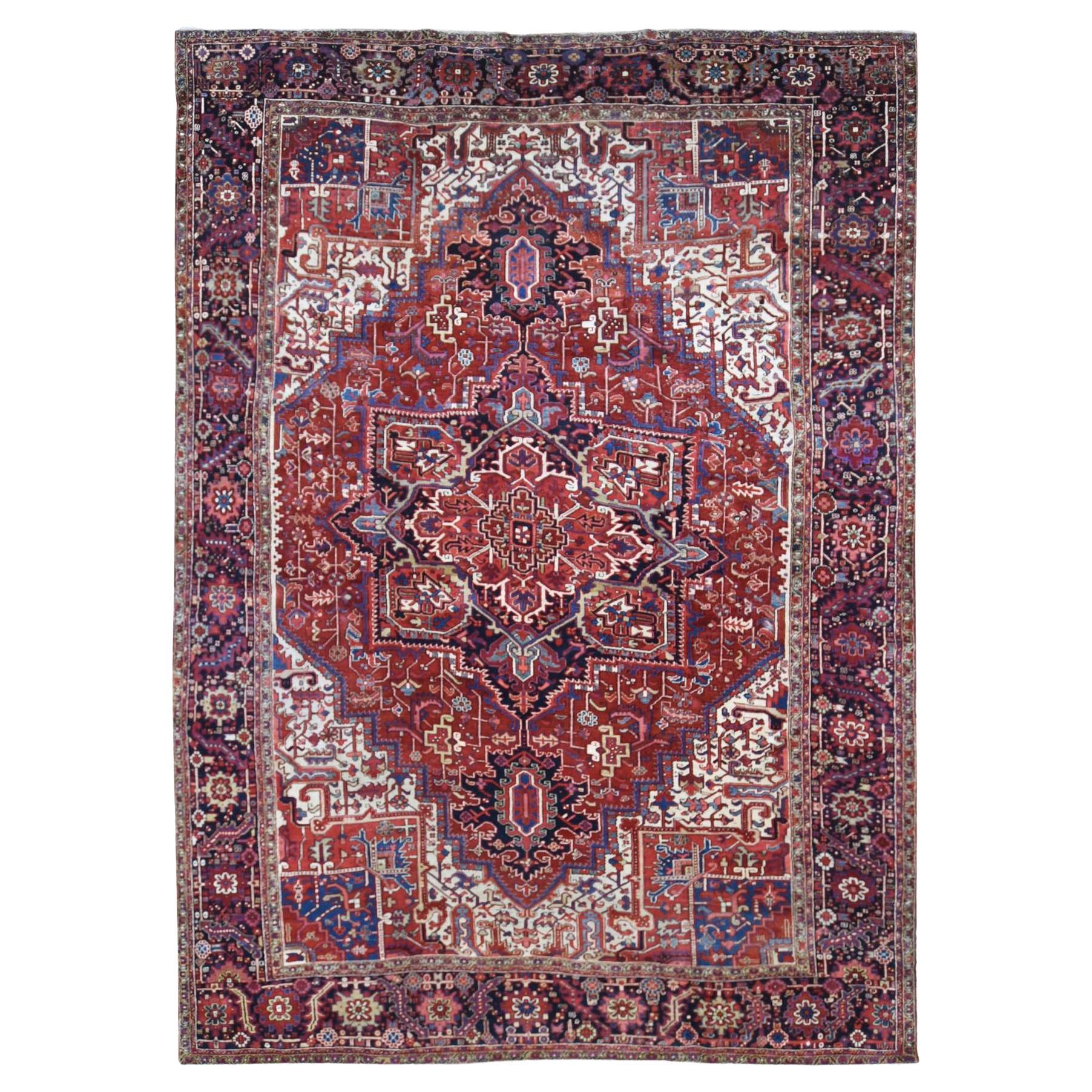 Brick Red Antique Persian Heriz, XL, Good Condition, Hand Knotted Pure Wool Rug For Sale