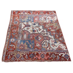 Tapis carré rouge brique, fragment persan Serapi ancien, laine douce nouée à la main, tapis carré