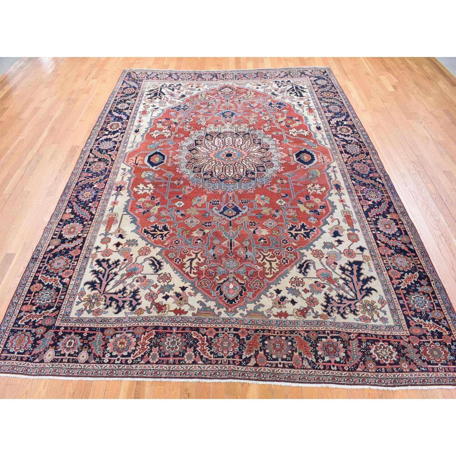 Medieval Brick Red Antique Persian Serapi Heriz Clean Hand Knotted Pure Wool Oriental Rug