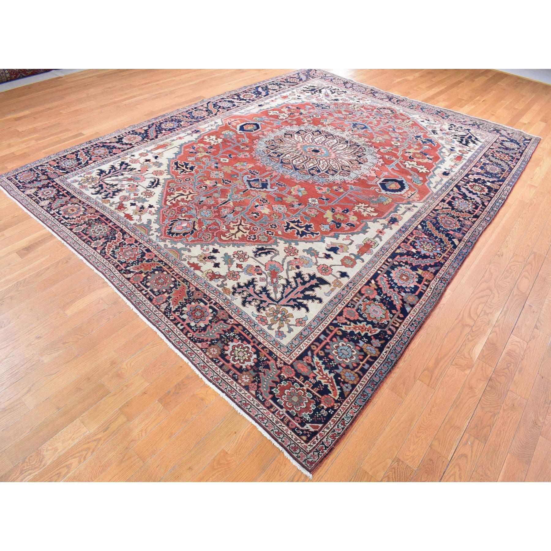 Hand-Knotted Brick Red Antique Persian Serapi Heriz Clean Hand Knotted Pure Wool Oriental Rug