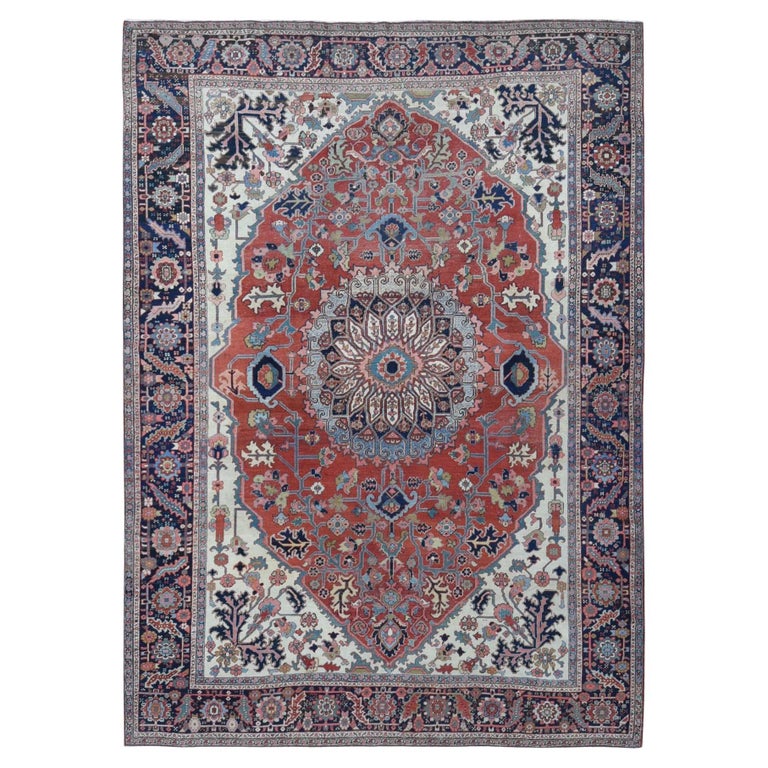 Brick Red Antique Persian Serapi Heriz Clean Hand Knotted Pure Wool