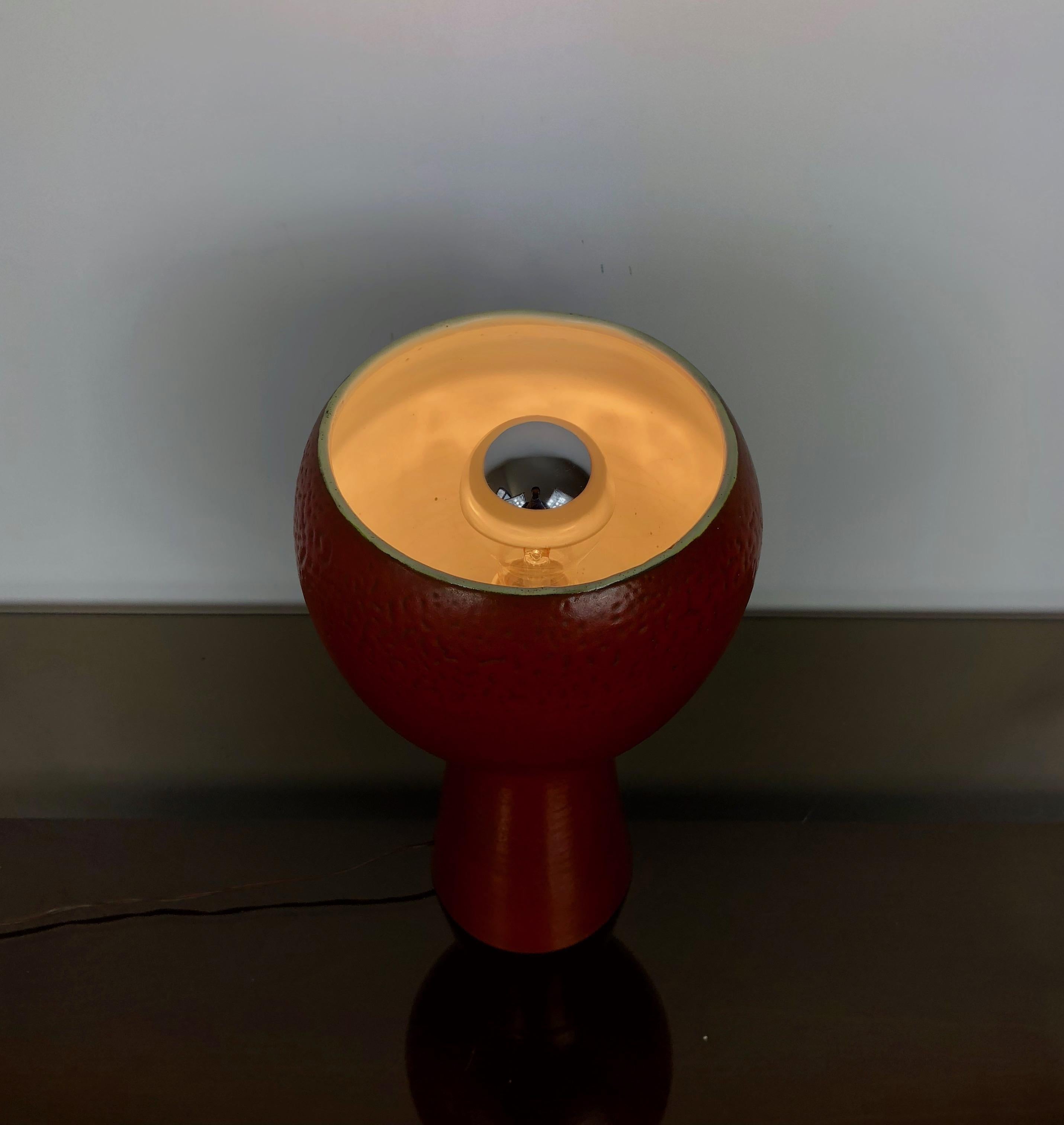 Late 20th Century Brick Red Ceramic Table Lamp Cup Shape, Italy, 1960s For Sale
