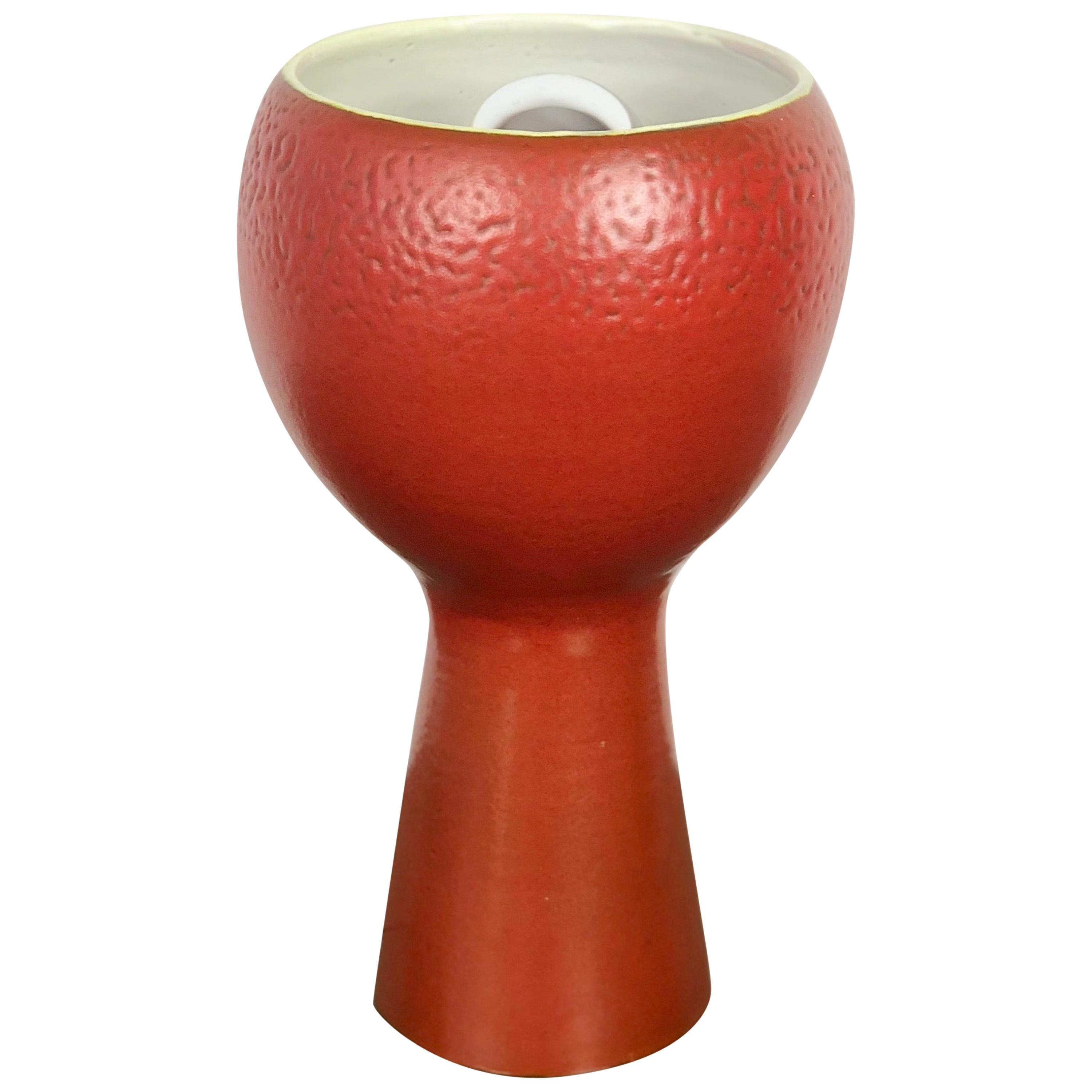 Brick Red Ceramic Table Lamp Cup Shape, Italy, 1960s For Sale