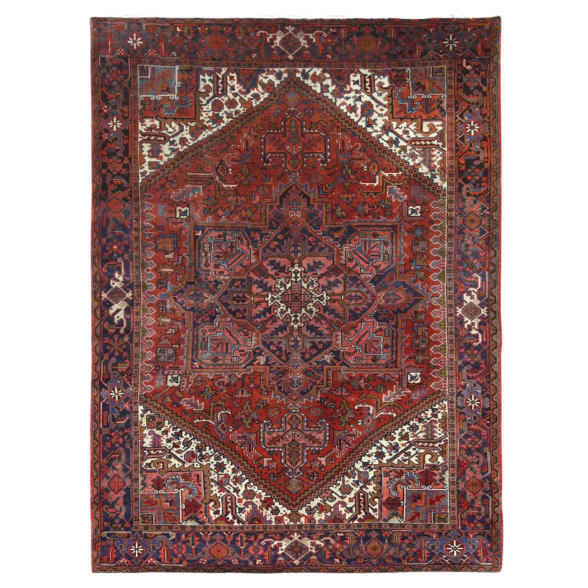 Light Red Worn Down Rustic Look Worn Wool Hand Knotted Vintage Persian ...