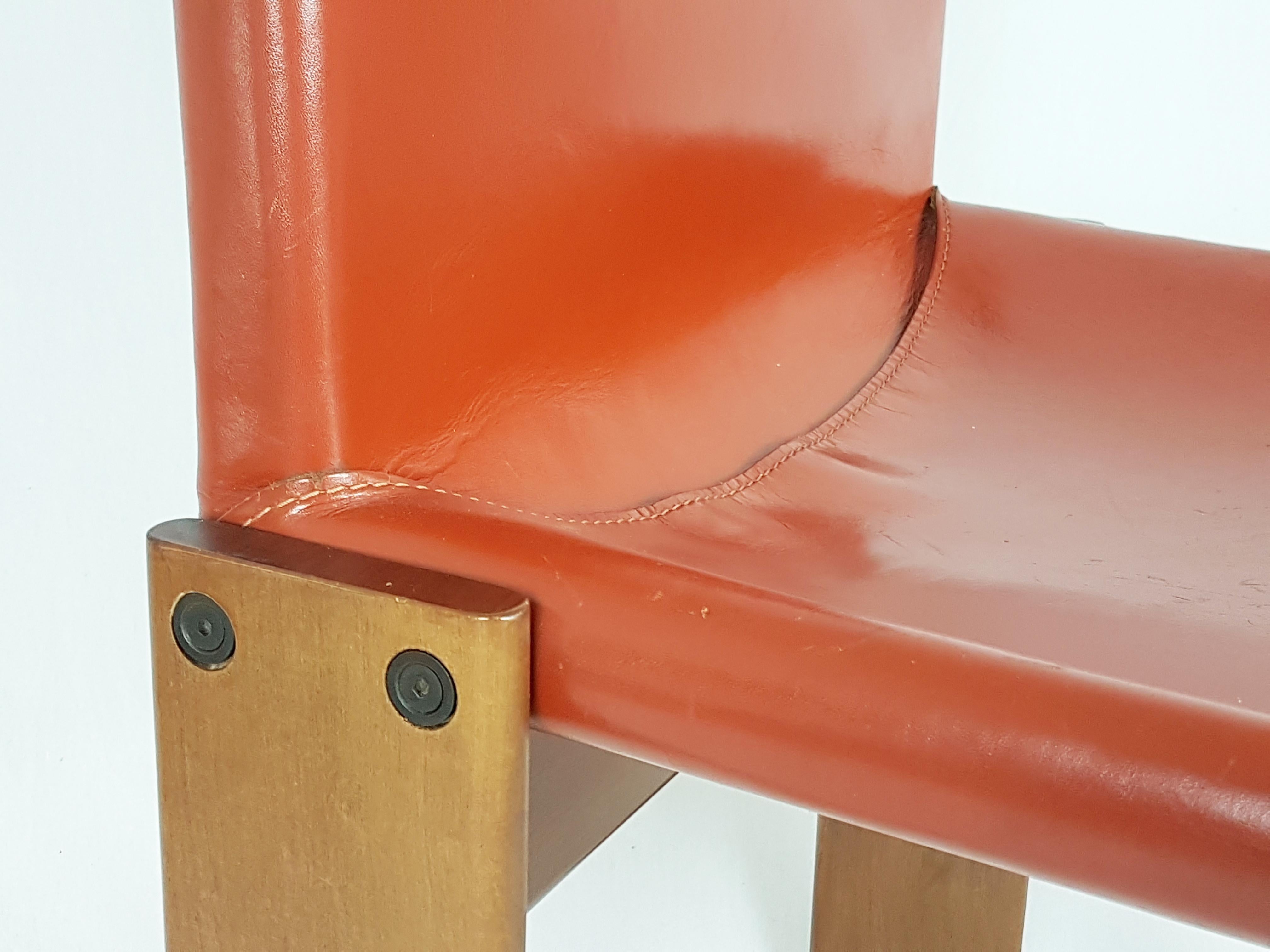 Brick Red leather and Walnut 1974 Monk Chair by Afra e Tobia Scarpa for Molteni 4