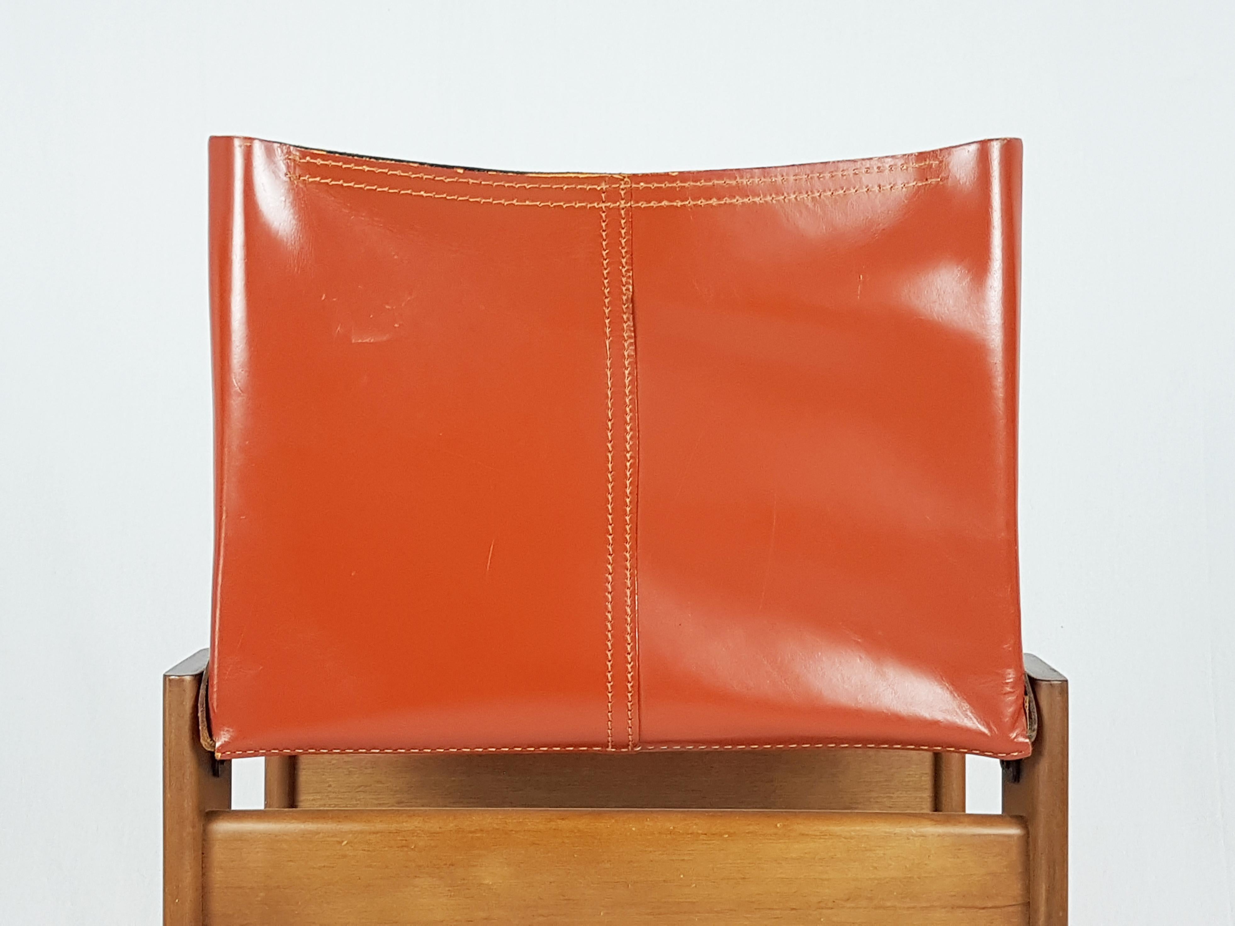Space Age Brick Red leather and Walnut 1974 Monk Chair by Afra e Tobia Scarpa for Molteni