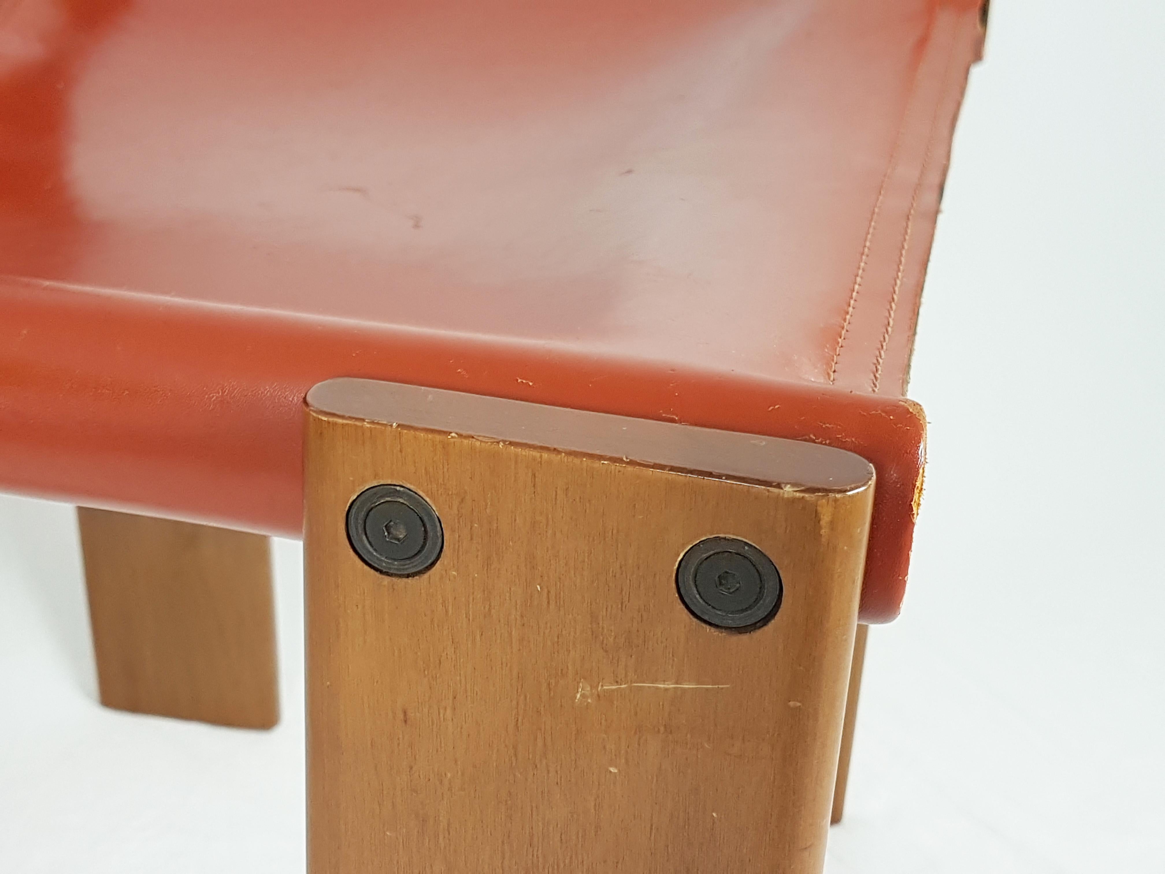 Italian Brick Red leather and Walnut 1974 Monk Chair by Afra e Tobia Scarpa for Molteni